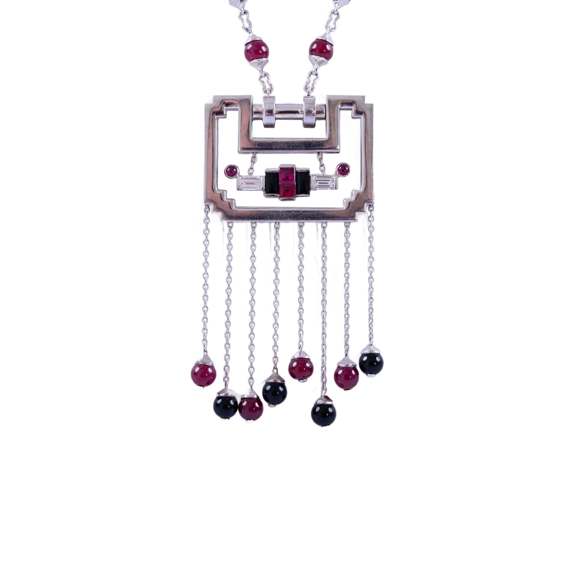 Estate Jewelry Cartier Diamond, Ruby And Onyx 'Le Baiser du Dragon' Necklace