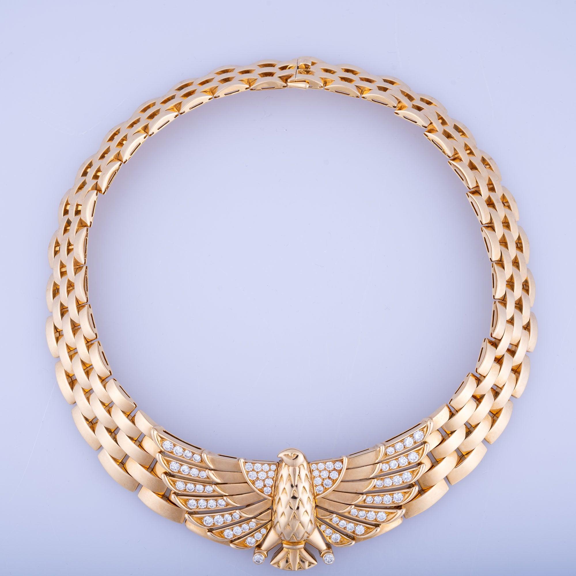 Estate Jewelry Cartier Gold and Diamond Egyptian Falcon Horus Collar