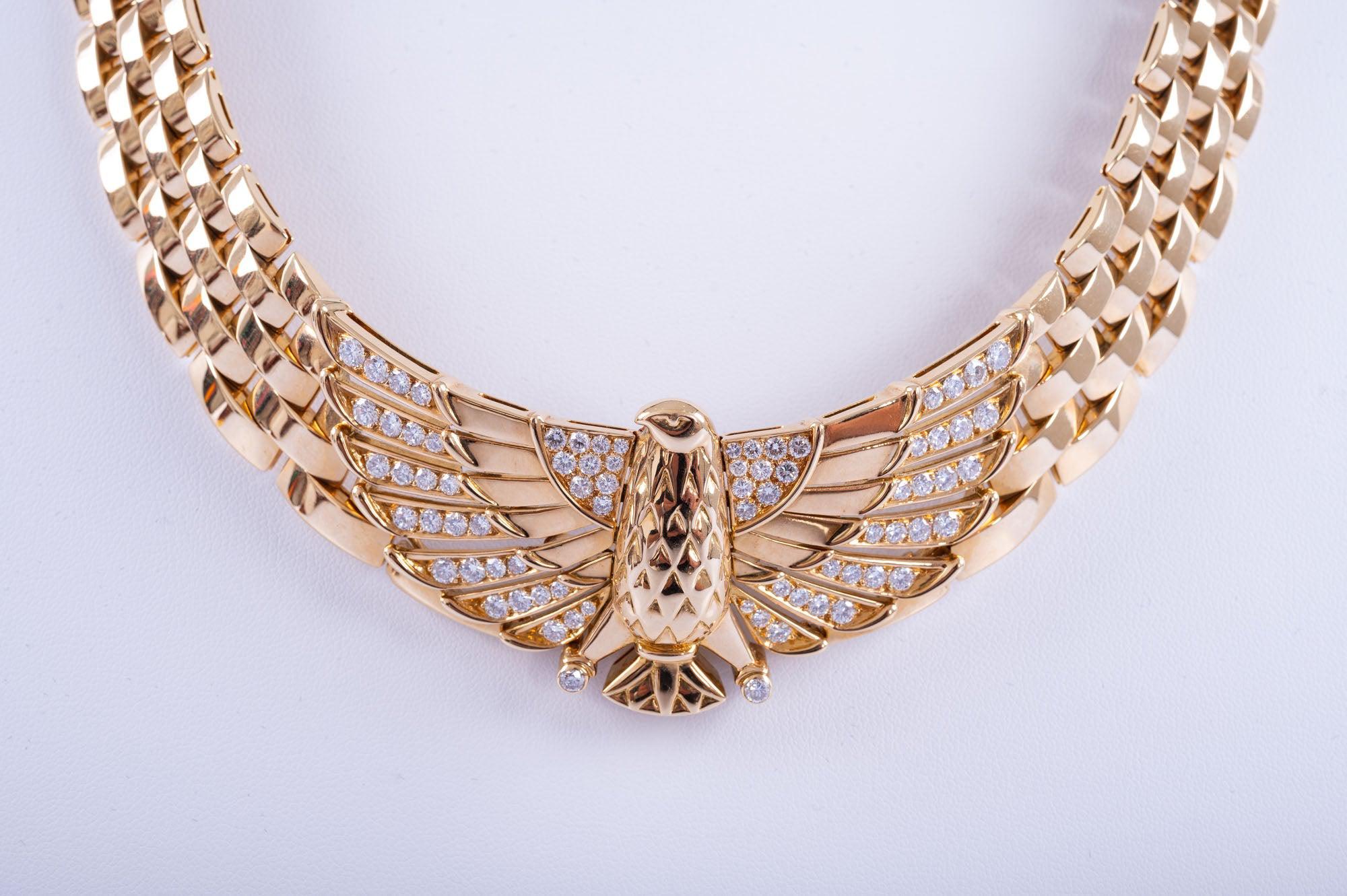 Estate Jewelry Cartier Gold and Diamond Egyptian Falcon Horus Collar