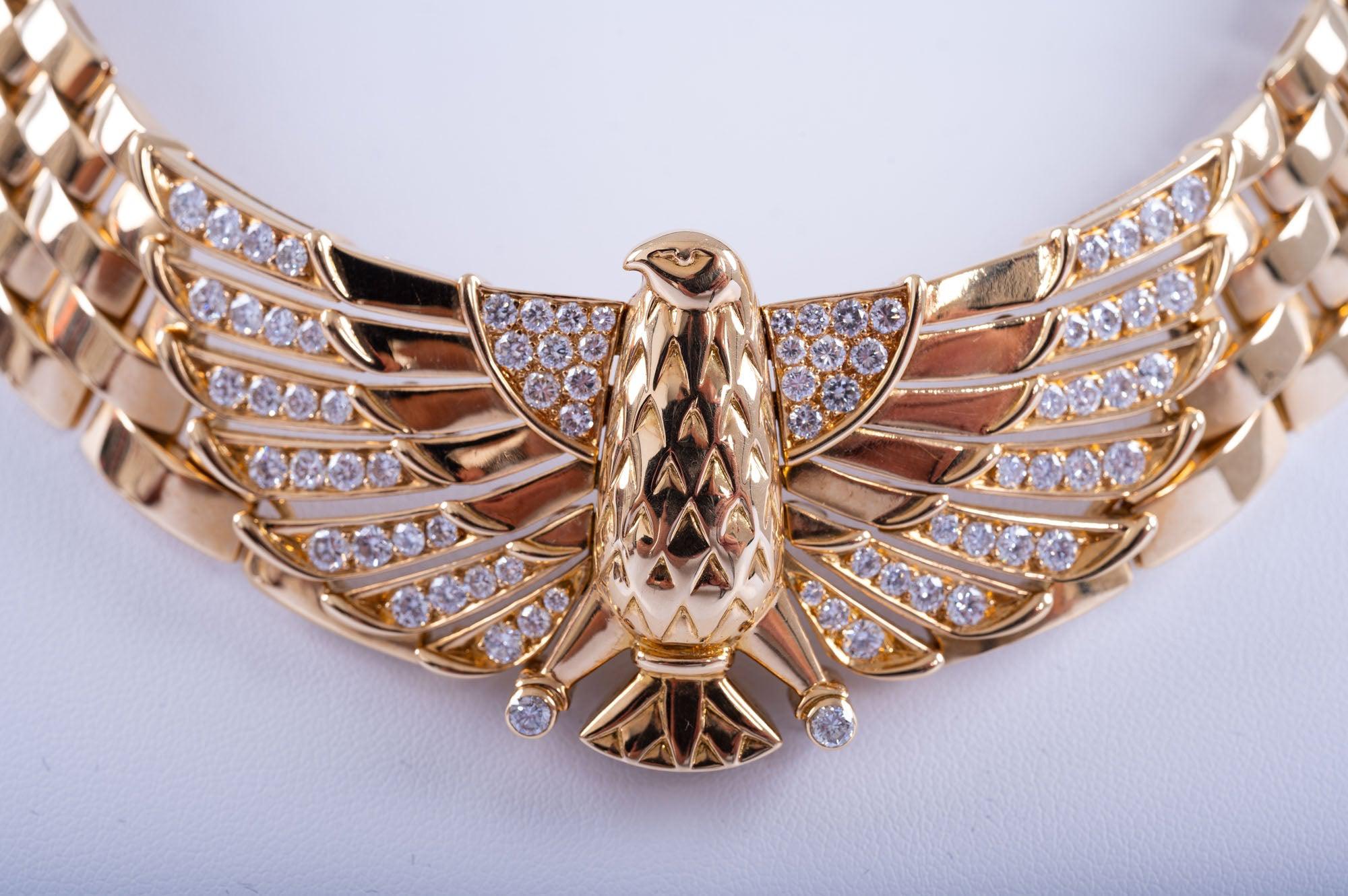 Estate Jewelry Cartier Gold and Diamond Egyptian Falcon Horus Collar