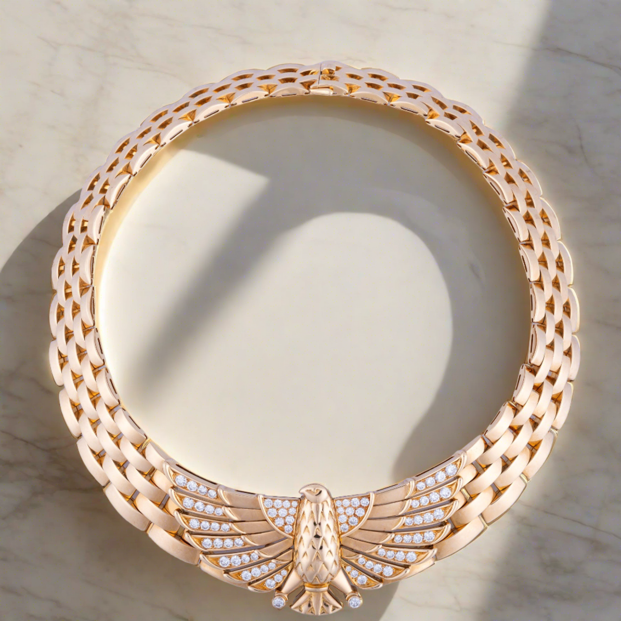 Estate Jewelry Cartier Gold and Diamond Egyptian Falcon Horus Collar