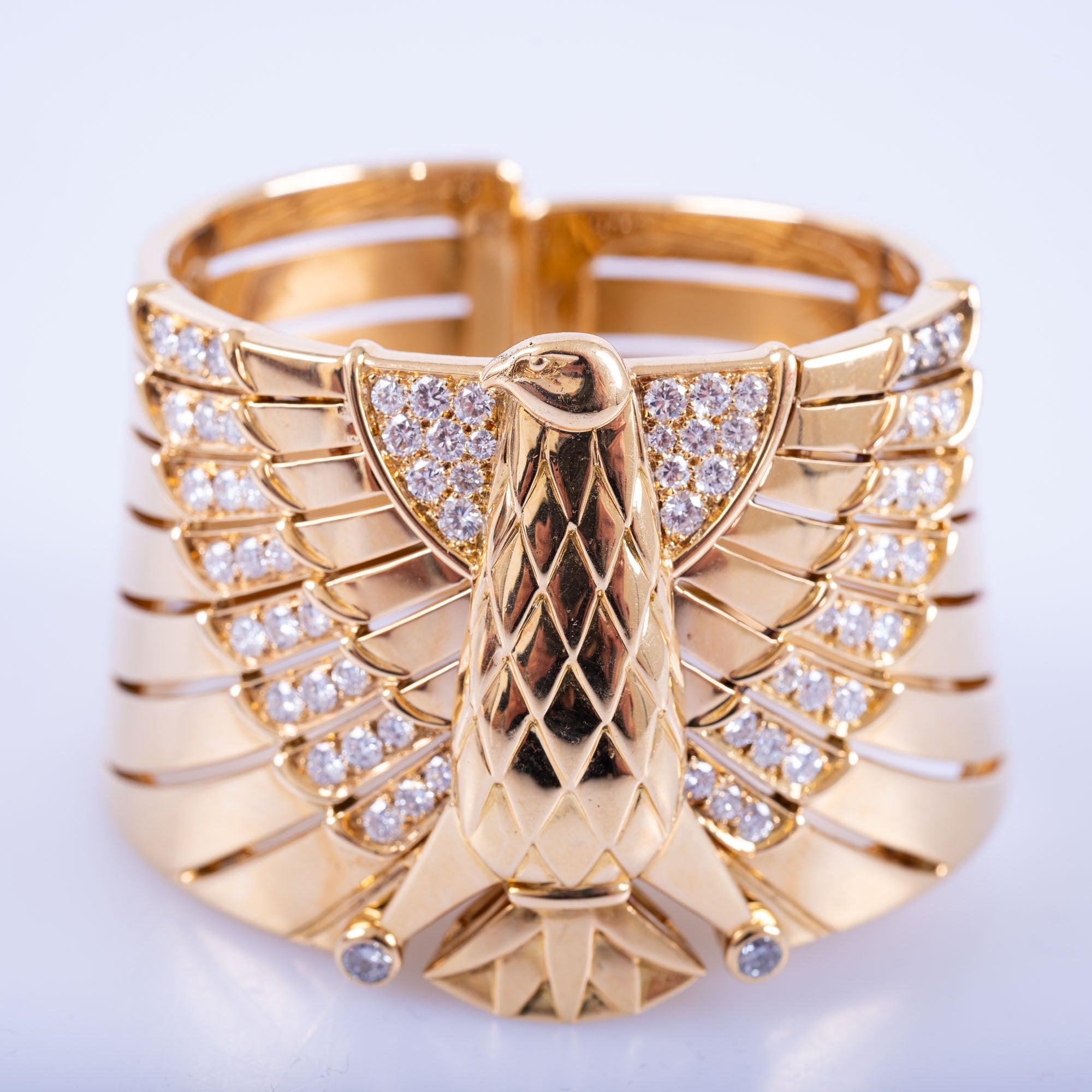 Estate Jewelry Cartier Gold and Diamond Egyptian Horus Falcon Bracelet