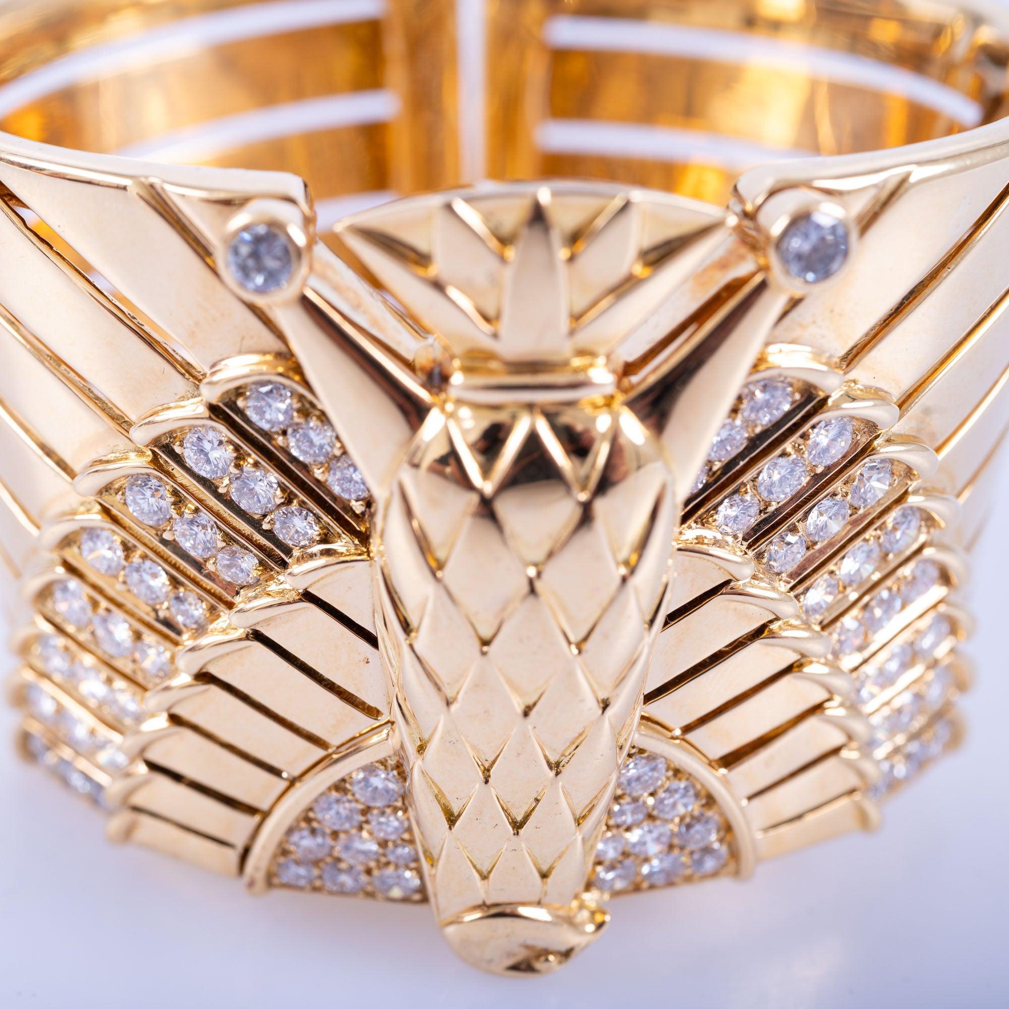 Estate Jewelry Cartier Gold and Diamond Egyptian Horus Falcon Bracelet