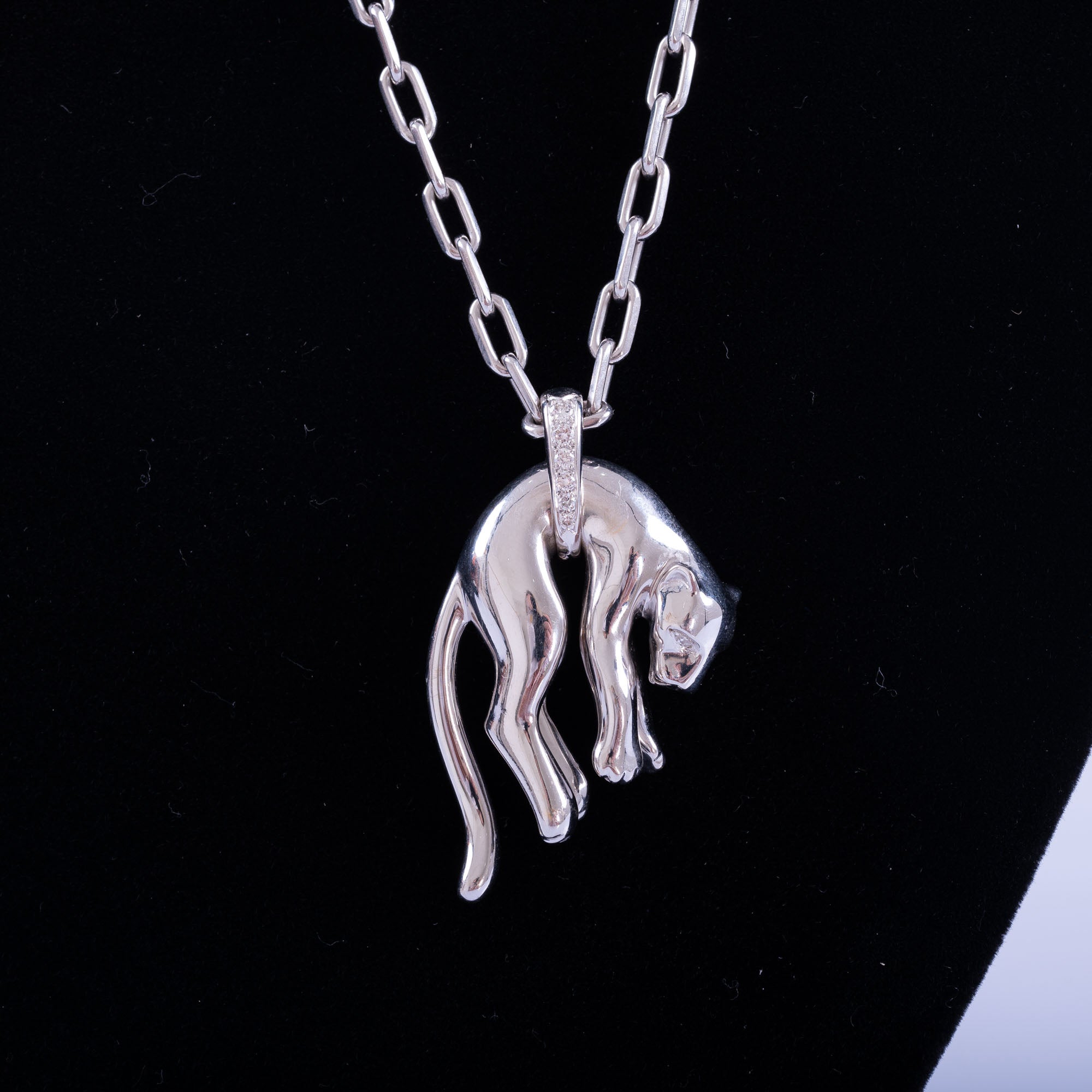 Estate Jewelry Cartier Spartacus 18K White Gold Chain and Panther Diamond Pendant