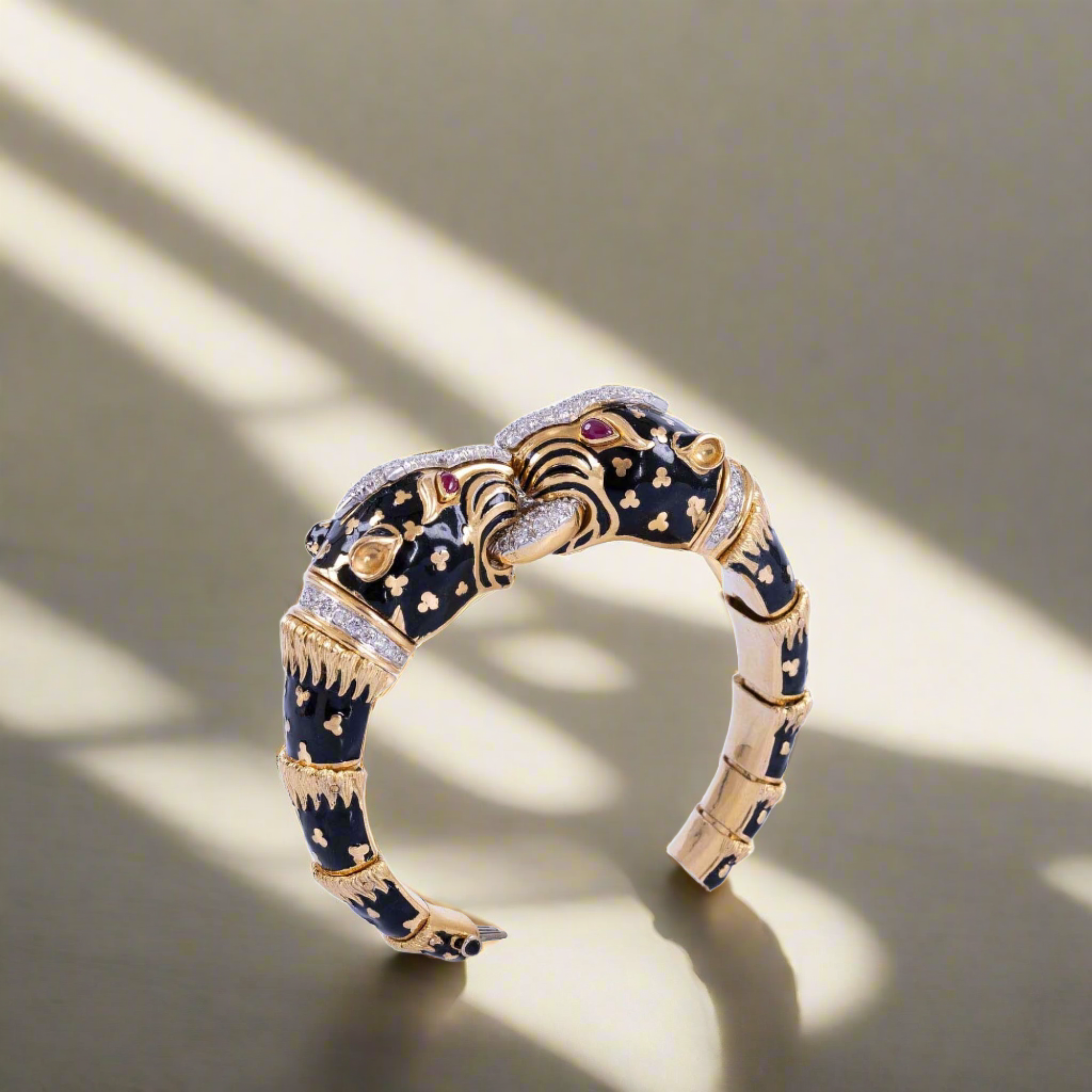 Estate Jewelry David Webb Double Leopard Bracelet