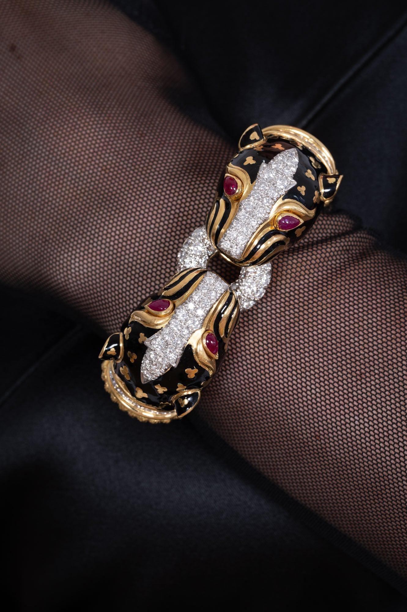 Estate Jewelry David Webb Double Leopard Bracelet