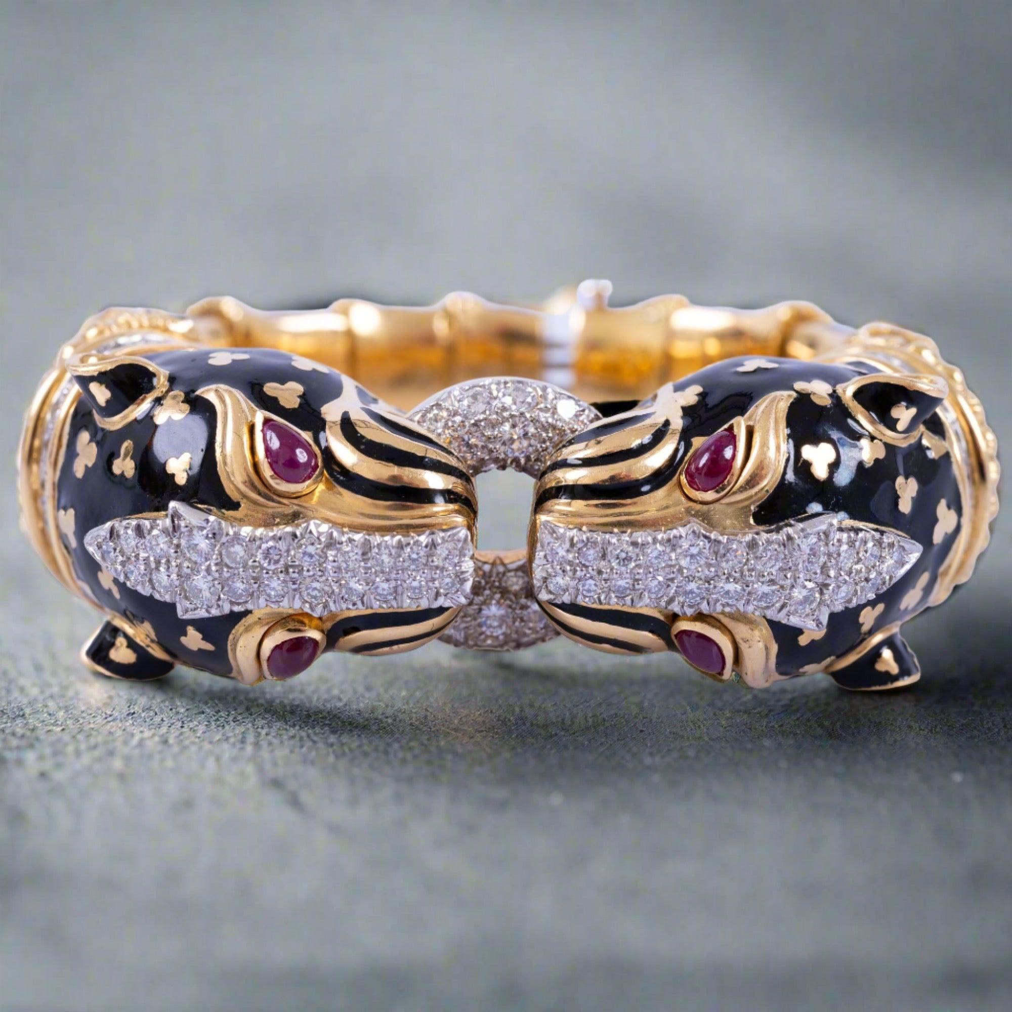 Estate Jewelry David Webb Double Leopard Bracelet