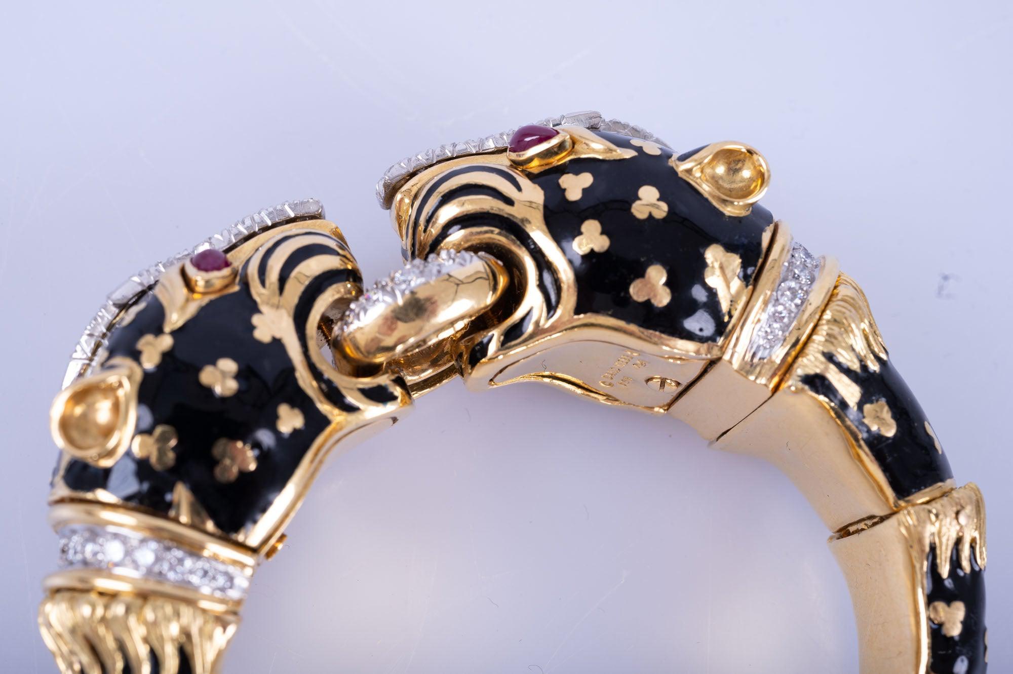 Estate Jewelry David Webb Double Leopard Bracelet