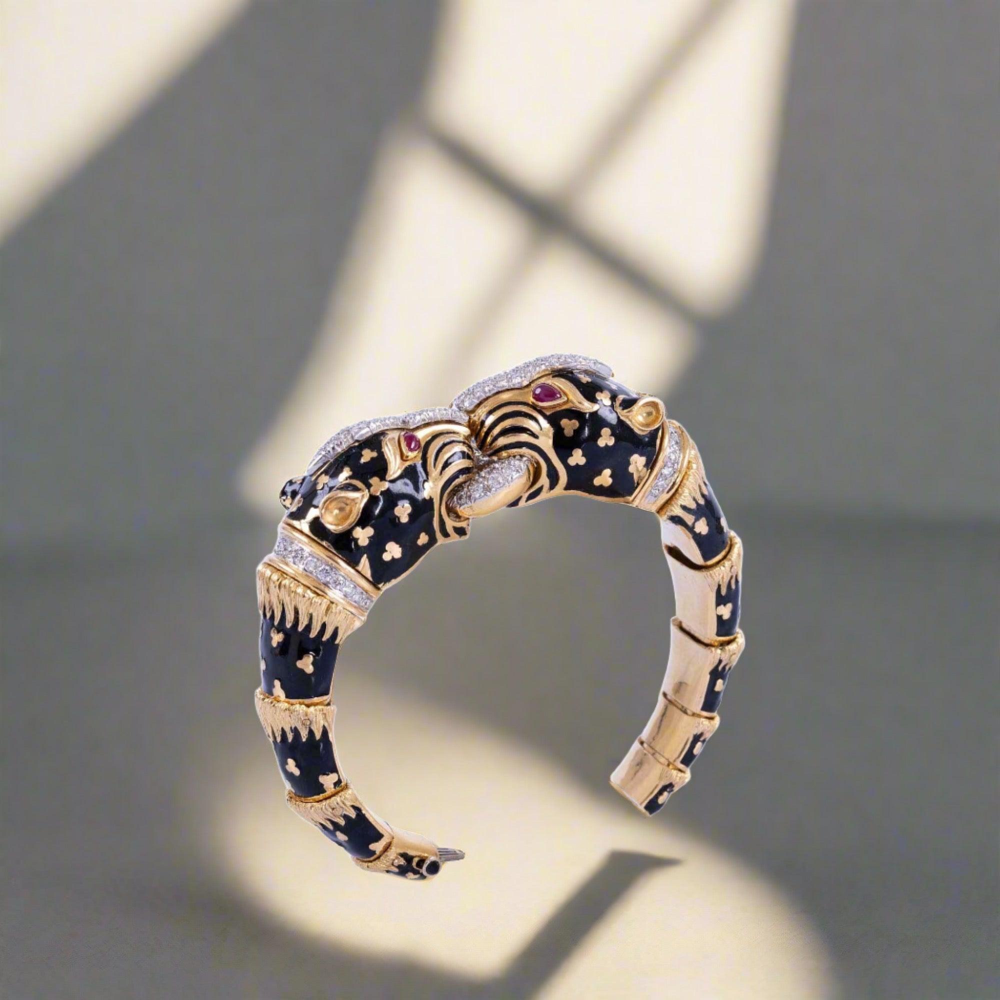 Estate Jewelry David Webb Double Leopard Bracelet