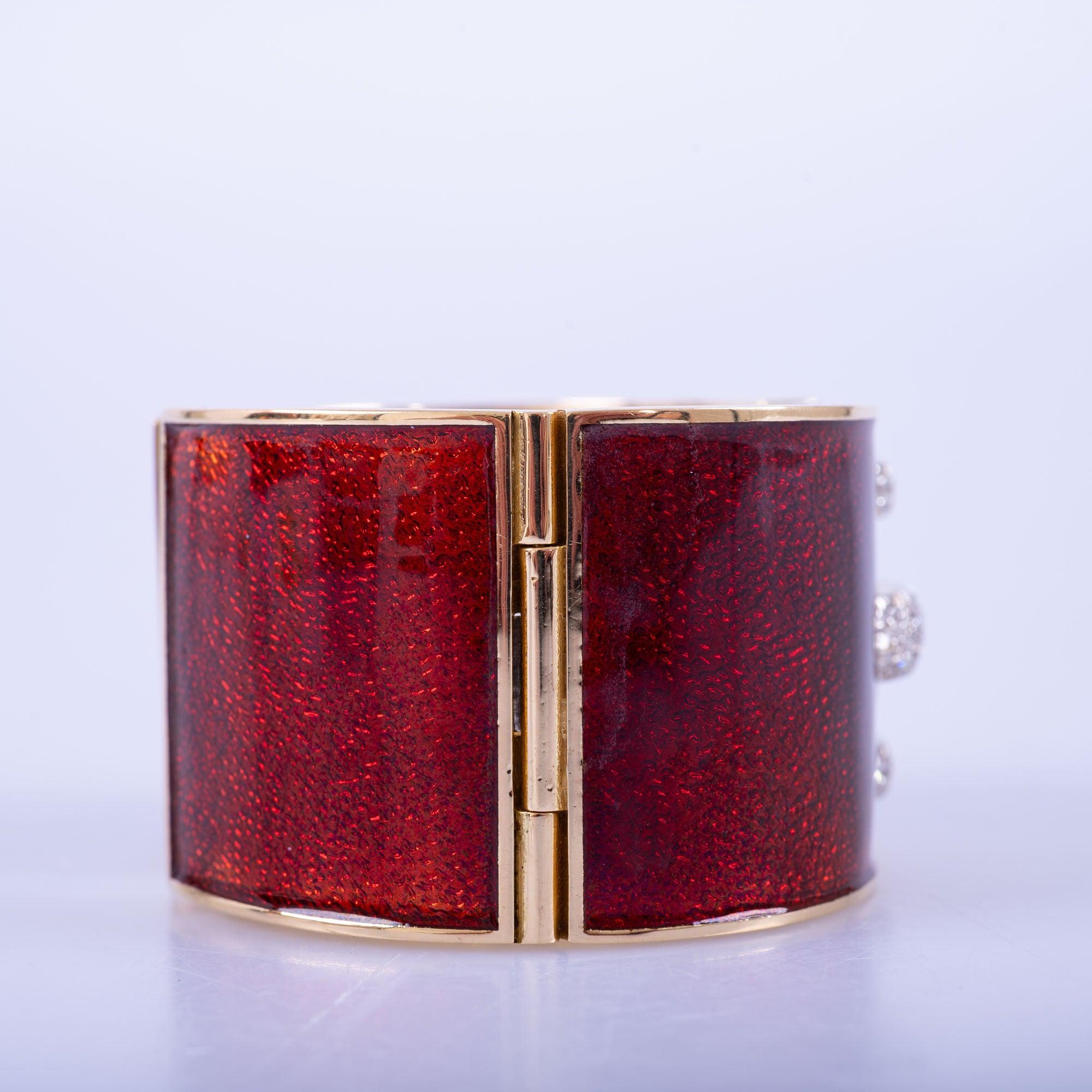 Estate Jewelry David Webb Red Enamel Diamond Gold Platinum Shoelace Cuff