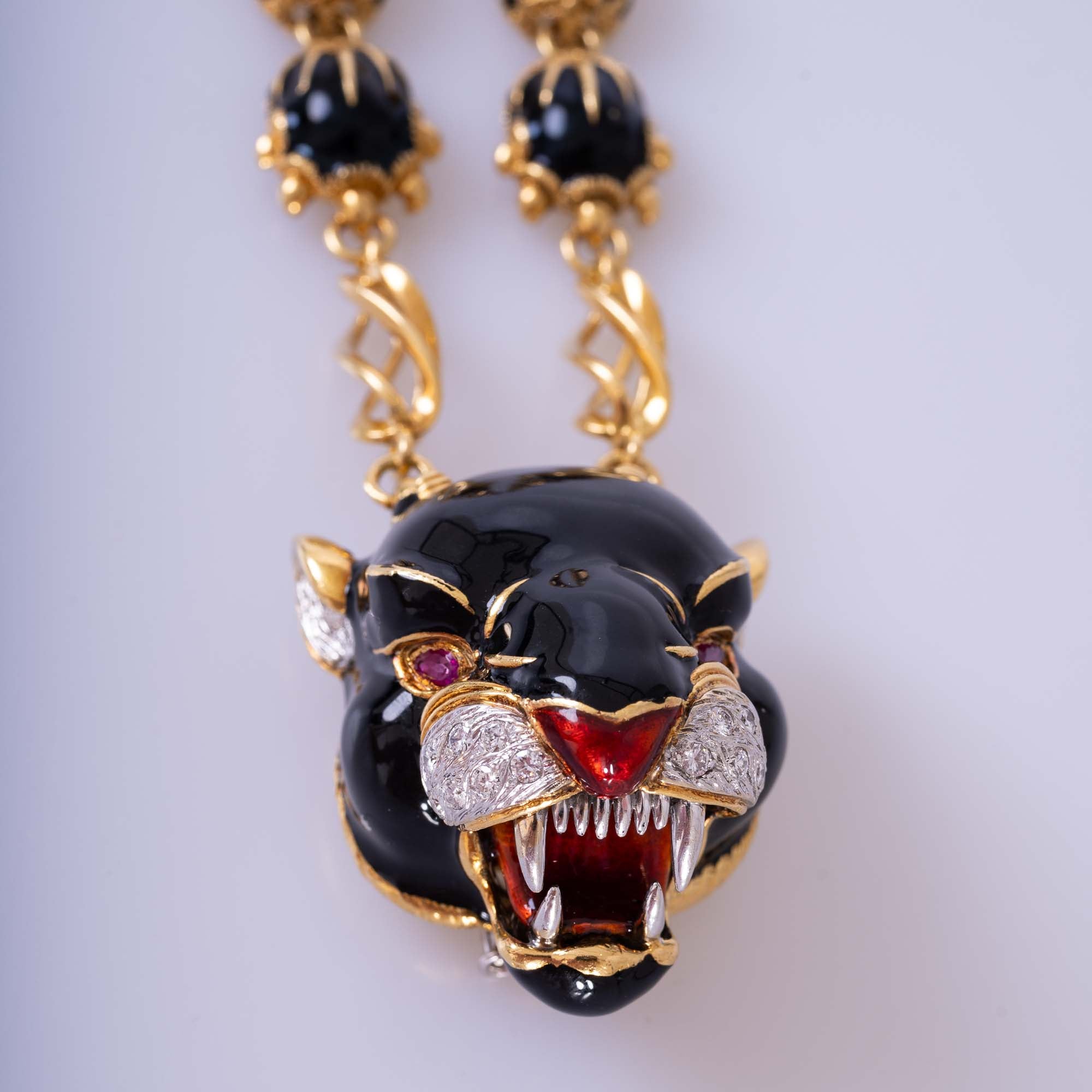 Estate Jewelry Frascarolo Enamel and Diamond Panther Necklace