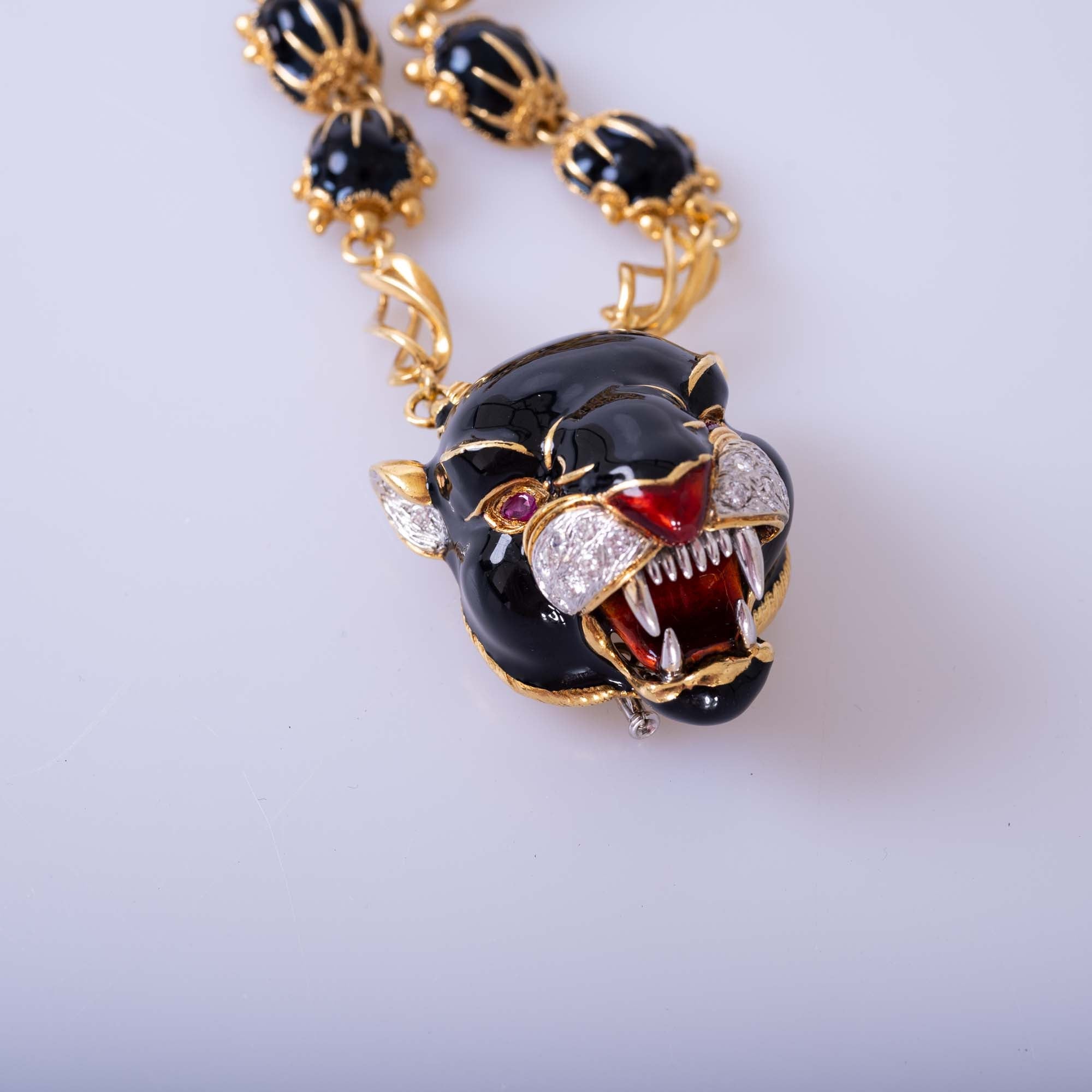 Estate Jewelry Frascarolo Enamel and Diamond Panther Necklace