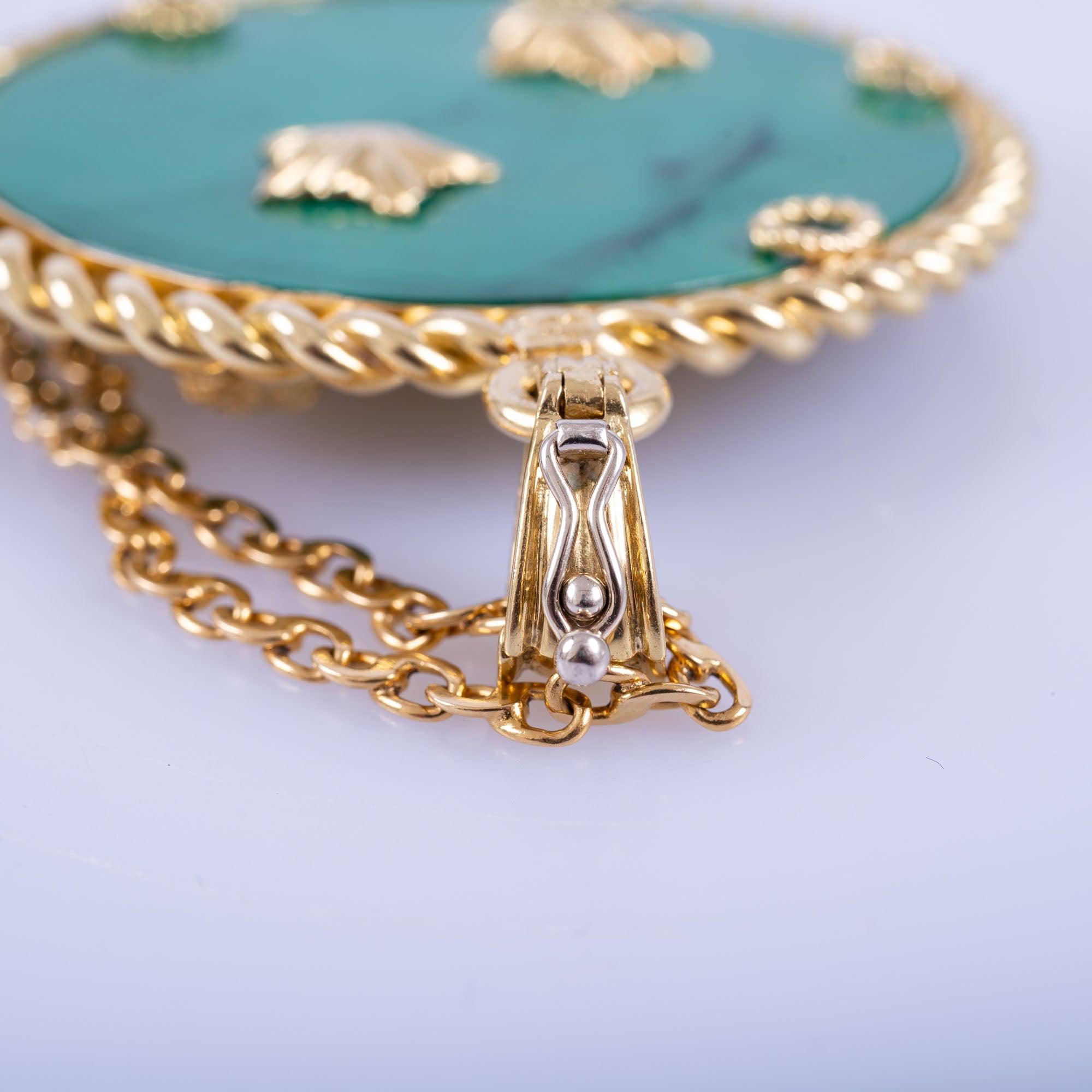 Estate Jewelry Van Cleef & Arpels Gemini 18K Gold Malachite Pendant Necklace, Circa 1950S-60S