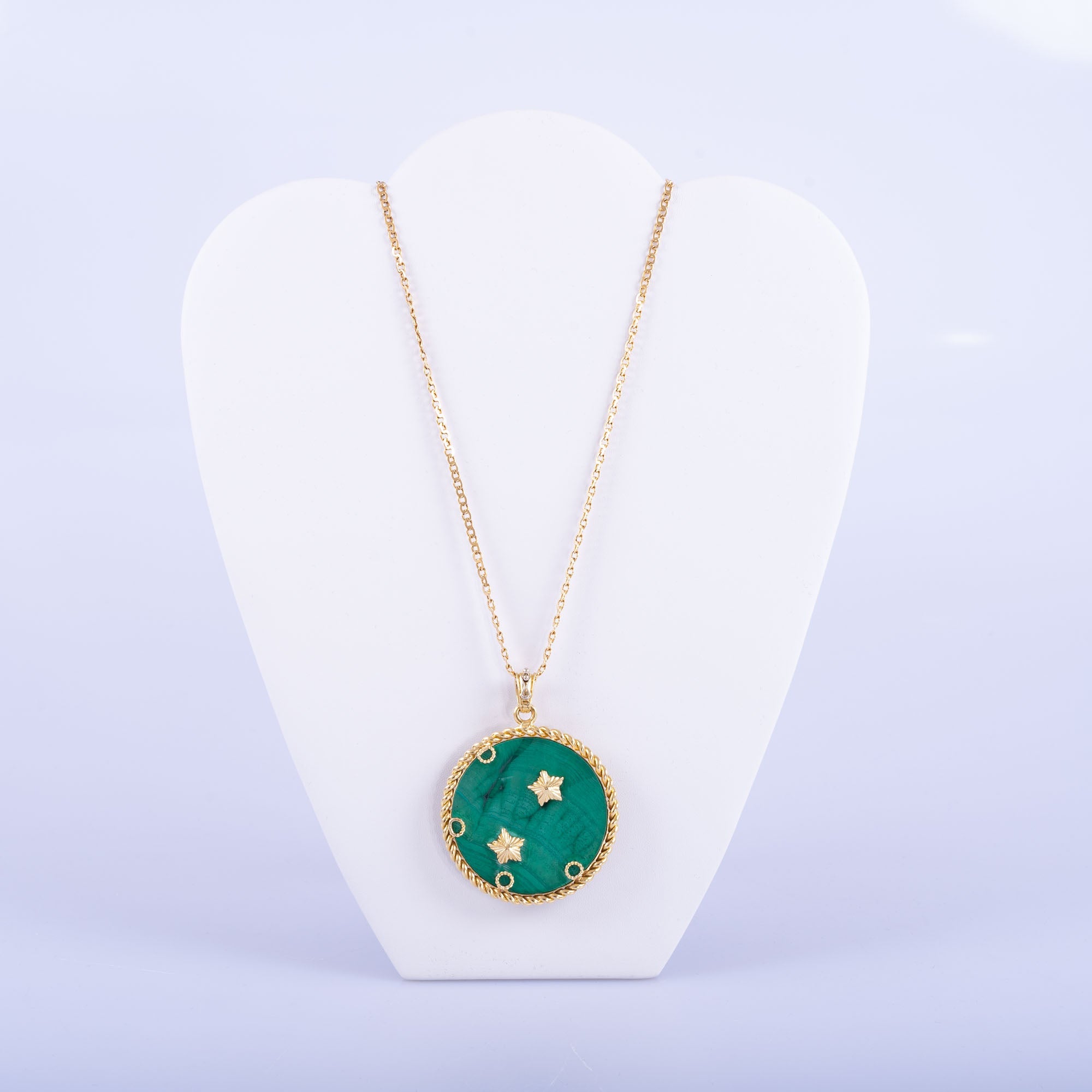 Estate Jewelry Van Cleef & Arpels Gemini 18K Gold Malachite Pendant Necklace, Circa 1950S-60S