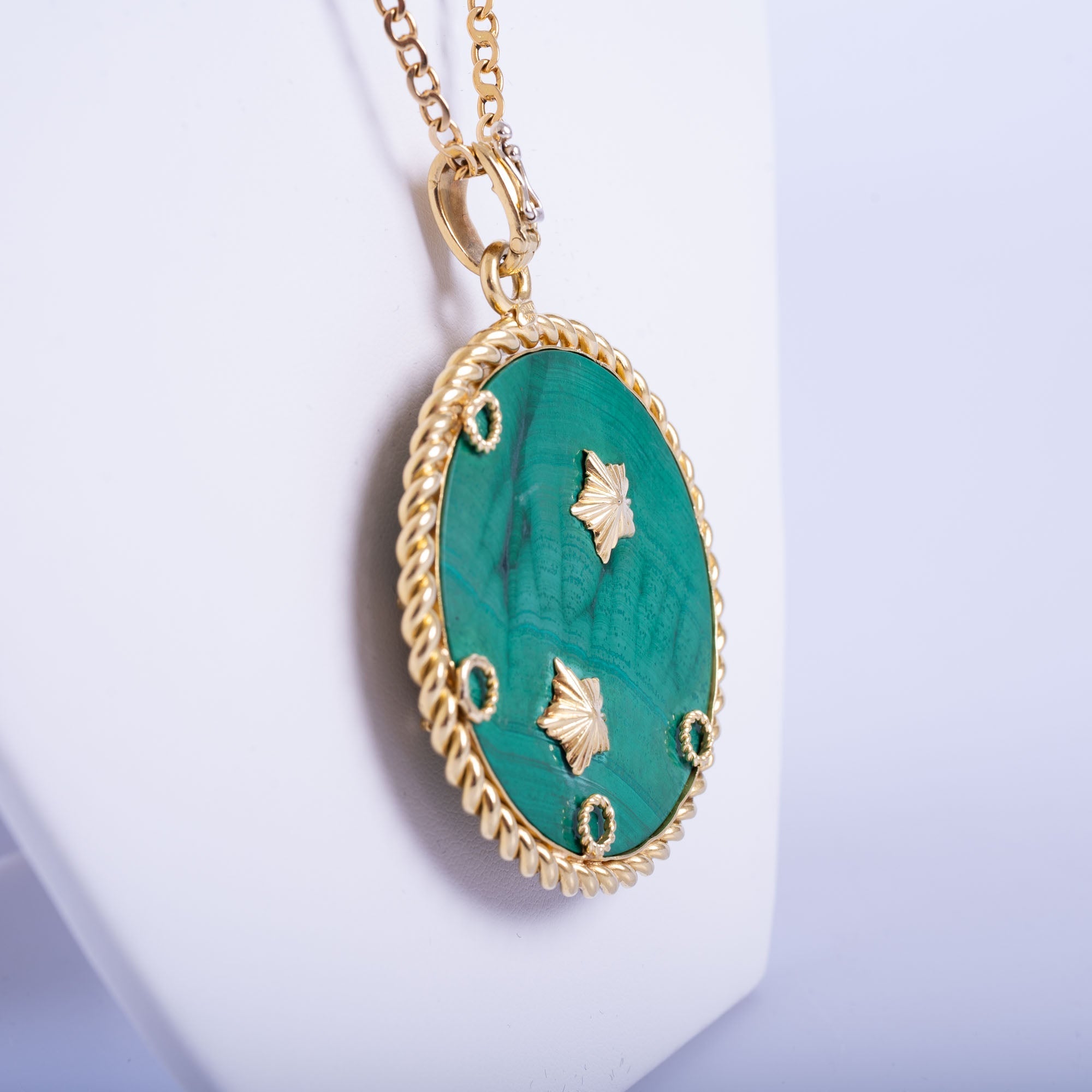 Estate Jewelry Van Cleef & Arpels Gemini 18K Gold Malachite Pendant Necklace, Circa 1950S-60S