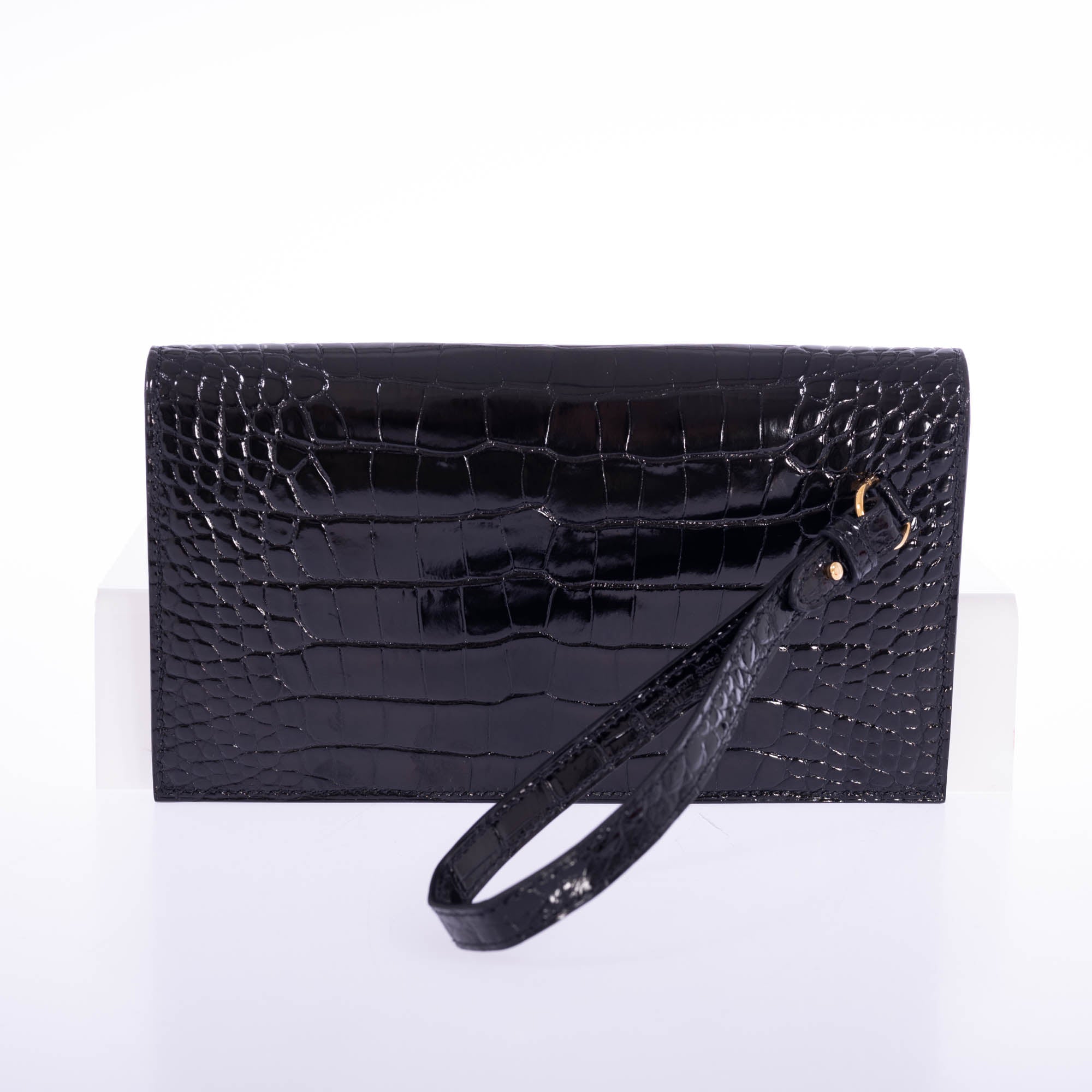 Hermees Kelly Pocket Long Wallet Black Alligator Gold Hardware