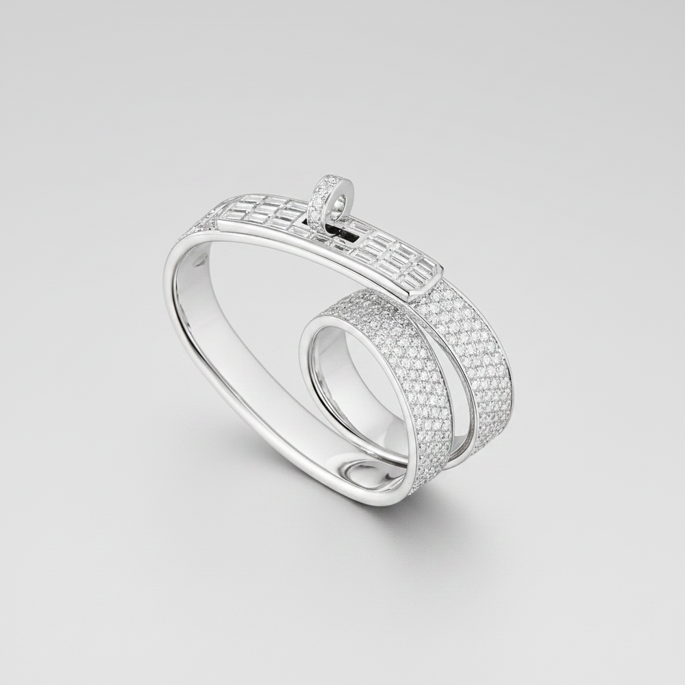 Hermès 18K White Gold & Diamond Kelly Gavroche Double Ring