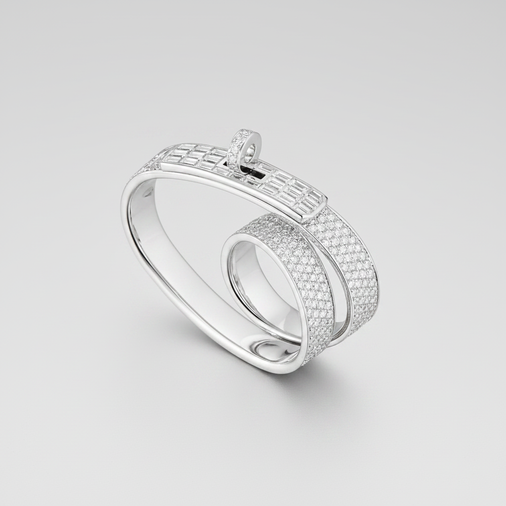 Hermès 18K White Gold & Diamond Kelly Gavroche Double Ring
