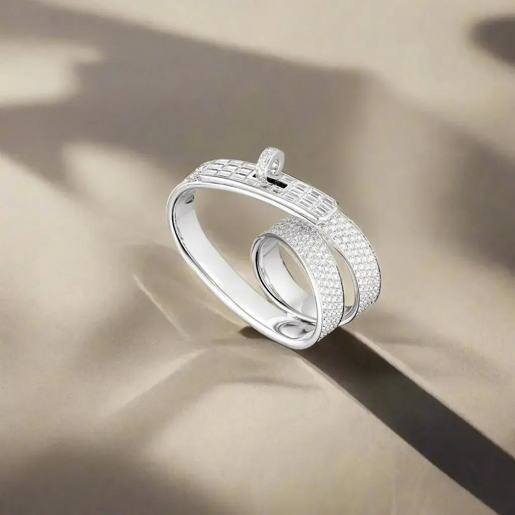 Hermès 18K White Gold & Diamond Kelly Gavroche Double Ring