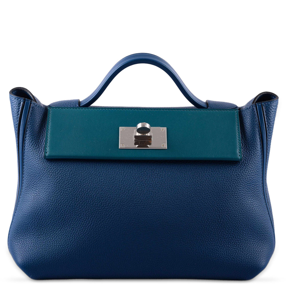 Hermès 24/24 29 Deep Blue Vert Bosphore Swift Palladium Hardware, front view