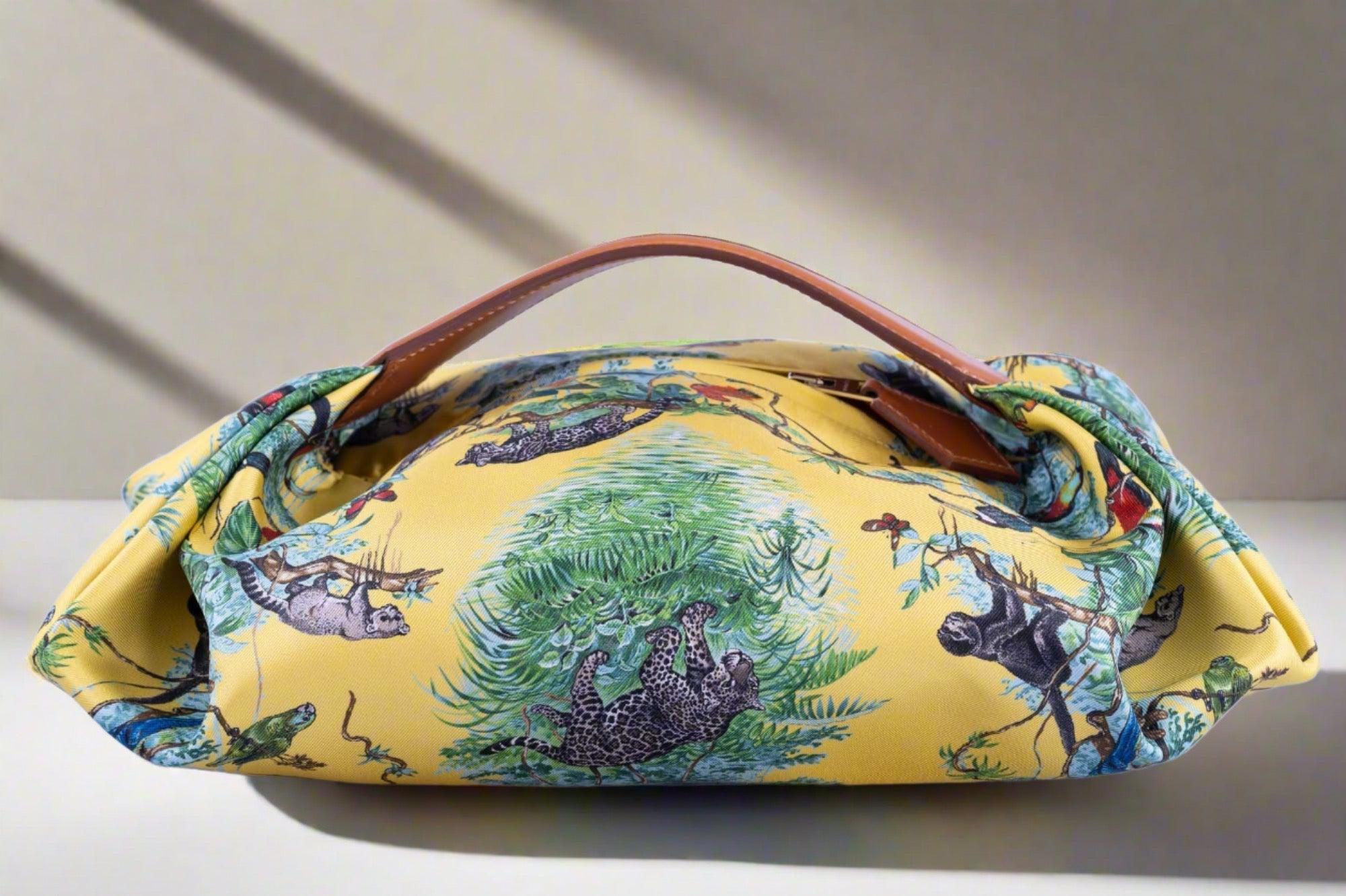 Hermès Balusoie Bag Jaune De Naples Equateur Silk Print And Naturel Hunter