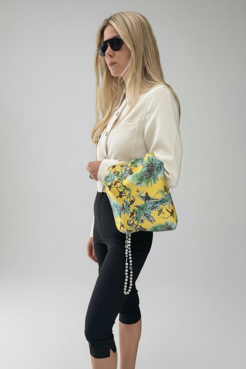 Hermès Balusoie Bag Jaune De Naples Equateur Silk Print And Naturel Hunter