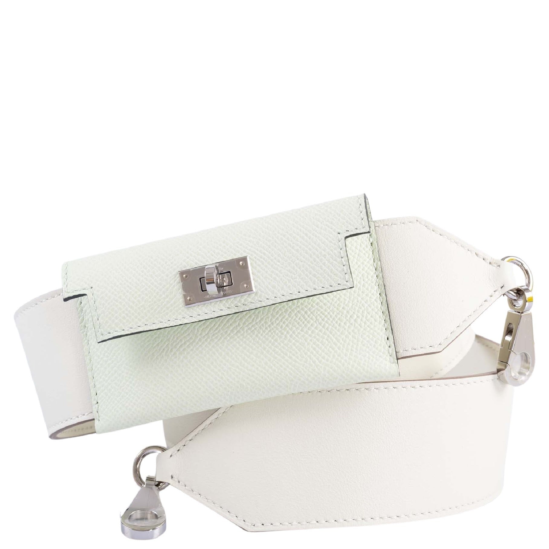 Hermès Bandouliere Kelly Pochette Shoulder Strap Vert Fizz Swift and Mushroom Epsom Palladium hardware