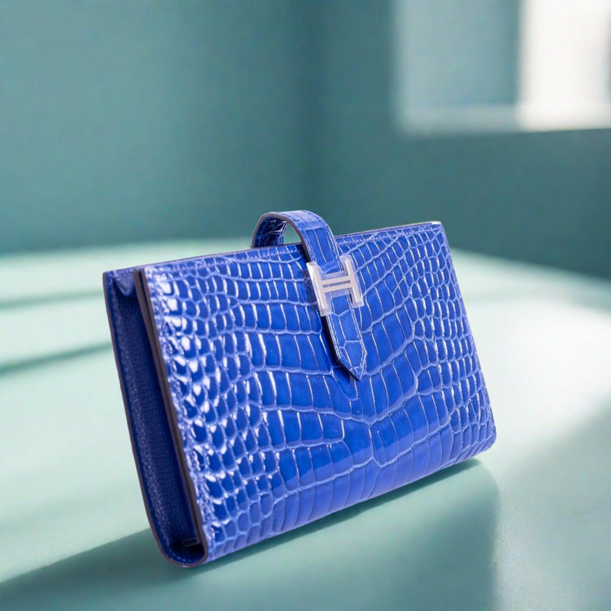 Hermès Bearn Wallet Bleu Électrique Shiny Nilo Croc Palladium Hardware