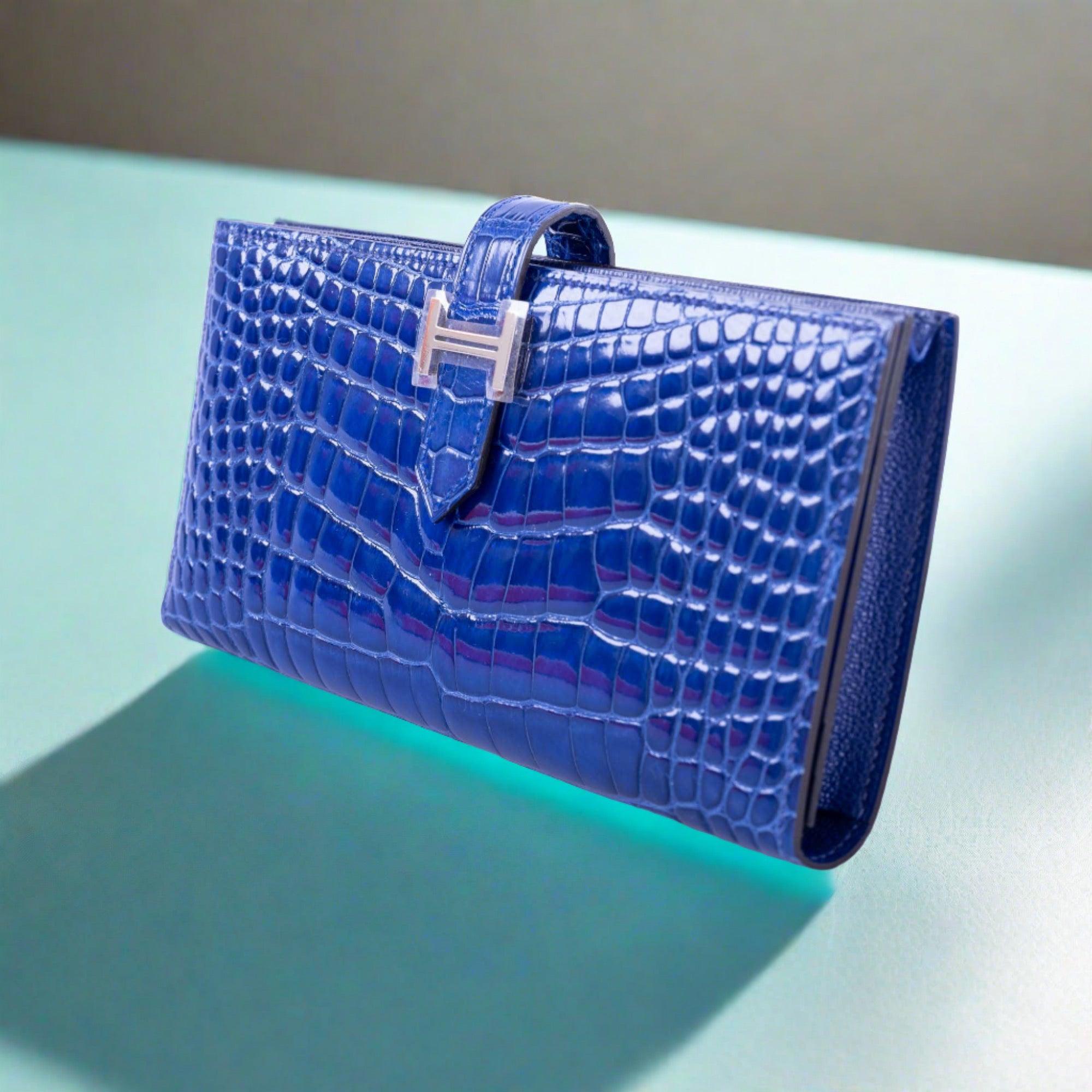 Hermès Bearn Wallet Bleu Électrique Shiny Nilo Croc Palladium Hardware
