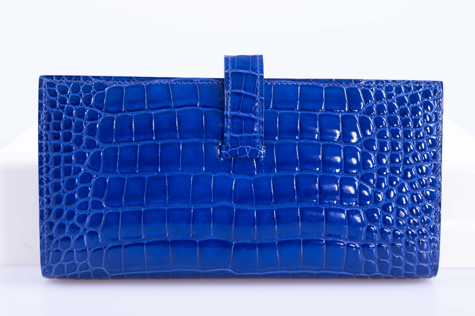Hermès Bearn Wallet Bleu Électrique Shiny Nilo Croc Palladium