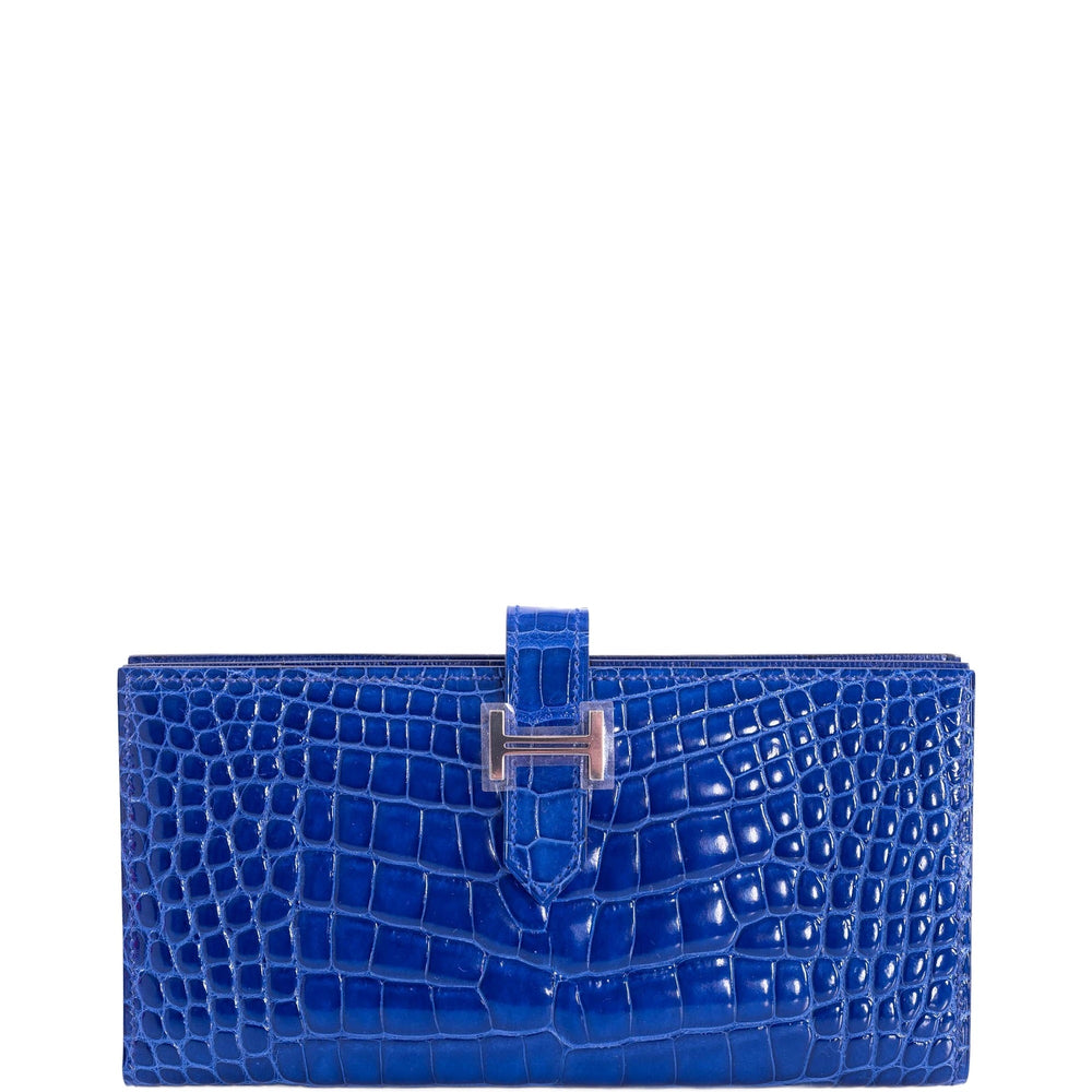 Hermès Bearn Wallet Bleu Électrique Shiny Nilo Croc Palladium Hardware