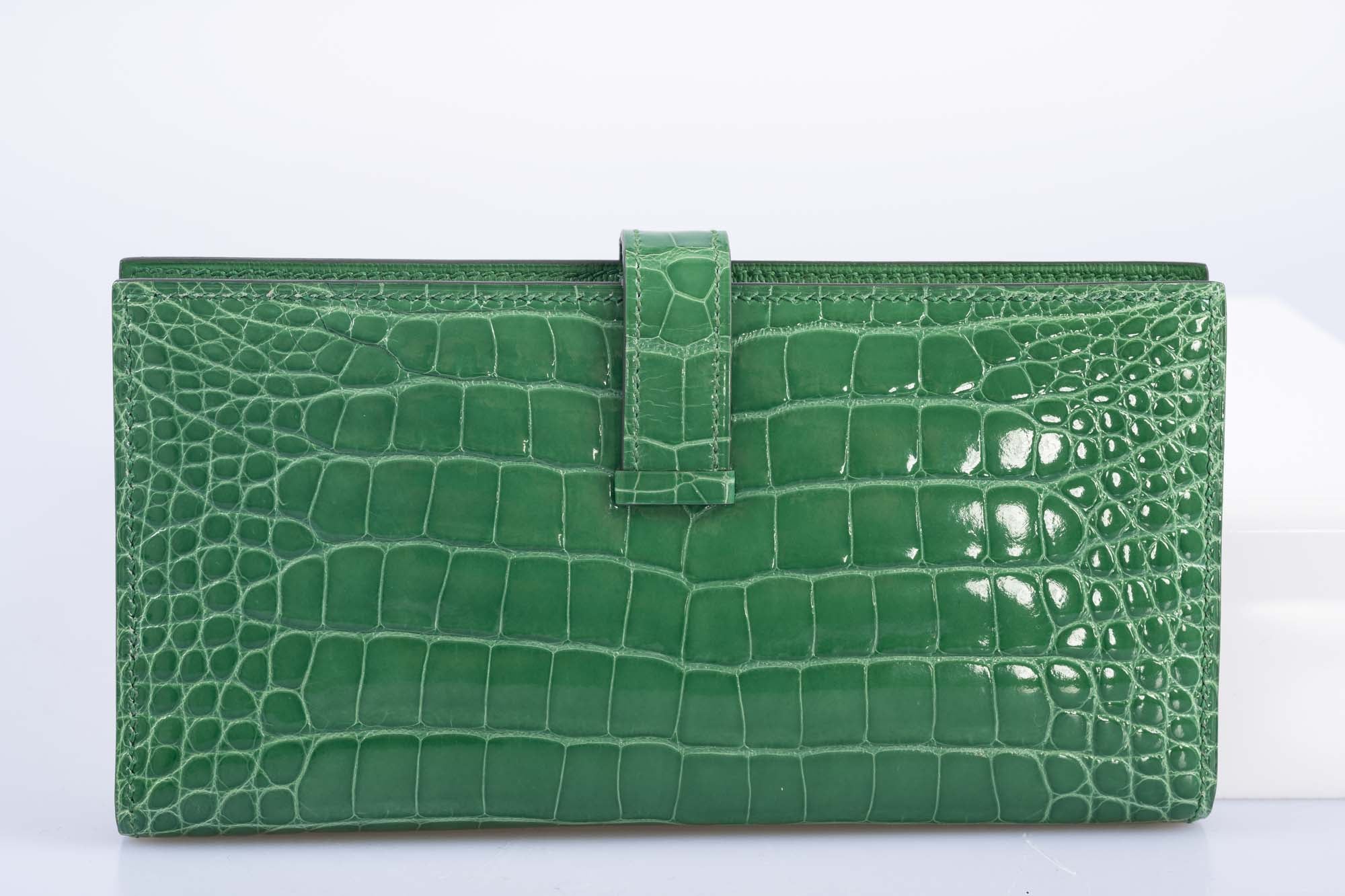 Hermès Bearn Wallet Cactus Shiny Alligator Palladium Hardware