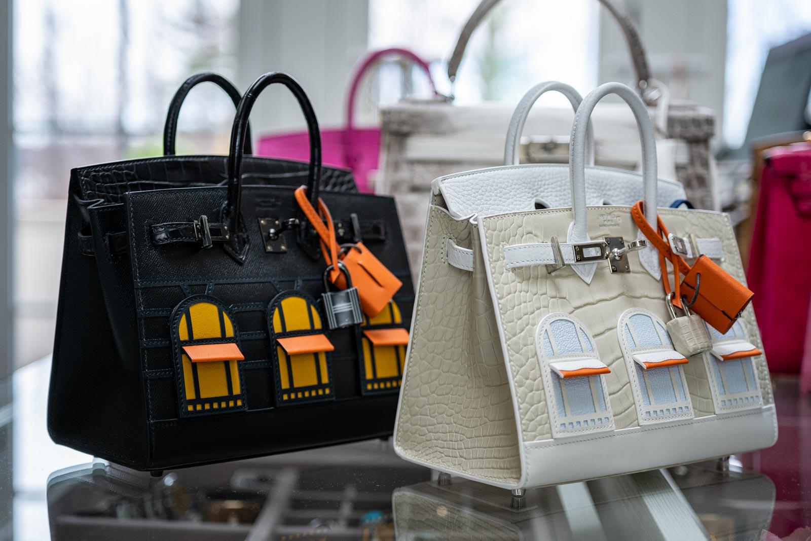 Hermès Birkin 20 Faubourg Sellier Beton Matte Alligator, White Togo, Swift, Sombrero with Craie Swift and Orange H Swift, Blue Brume Chévre with Palladium Hardware