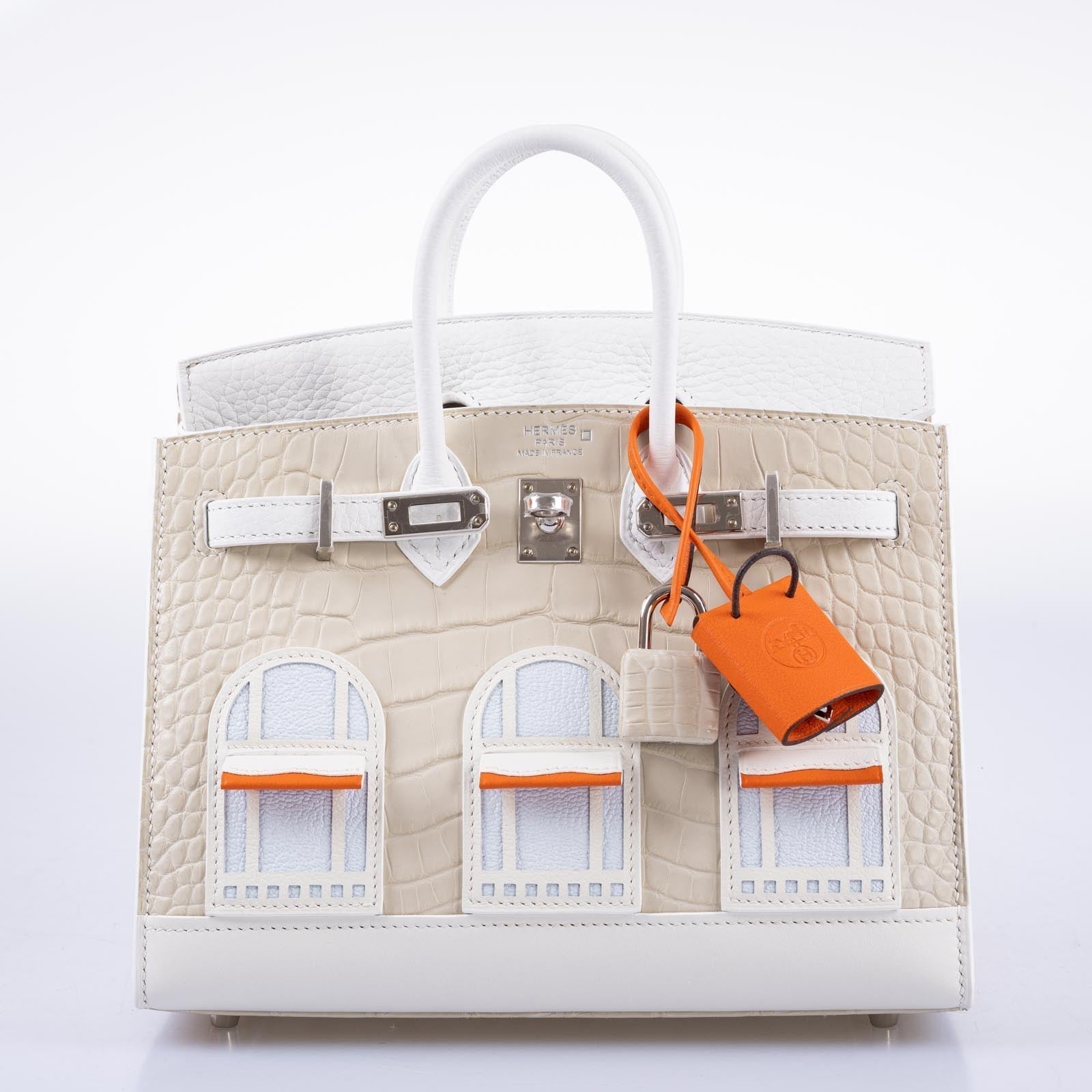 Hermès Birkin 20 Faubourg Sellier Beton Matte Alligator, White Togo, Swift, Sombrero with Craie Swift and Orange H Swift, Blue Brume Chévre with Palladium Hardware