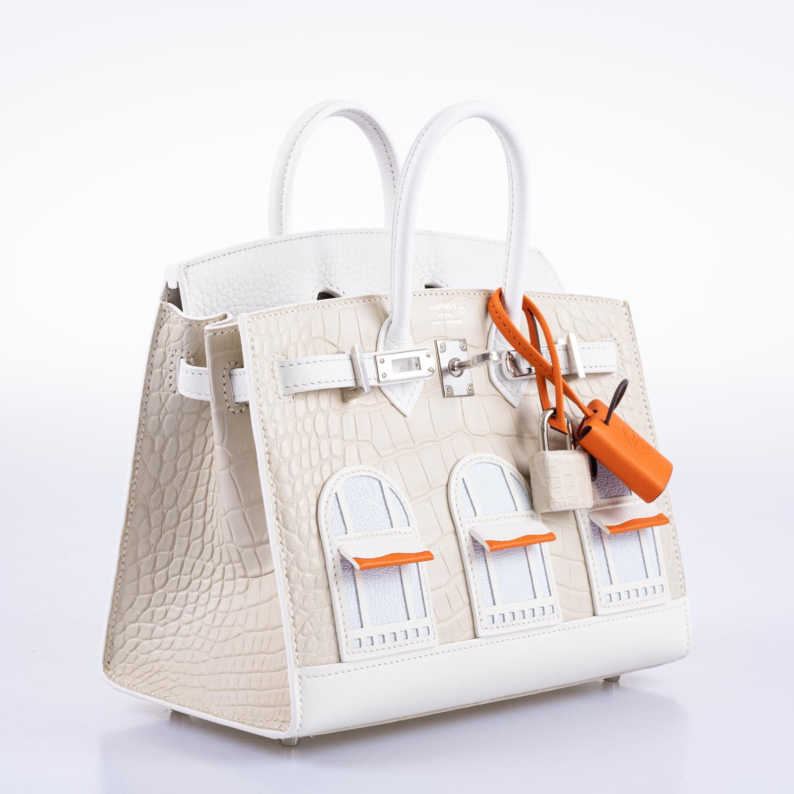 Hermès Birkin 20 Faubourg Sellier Beton Matte Alligator, White Togo, Swift, Sombrero with Craie Swift and Orange H Swift, Blue Brume Chévre with Palladium Hardware