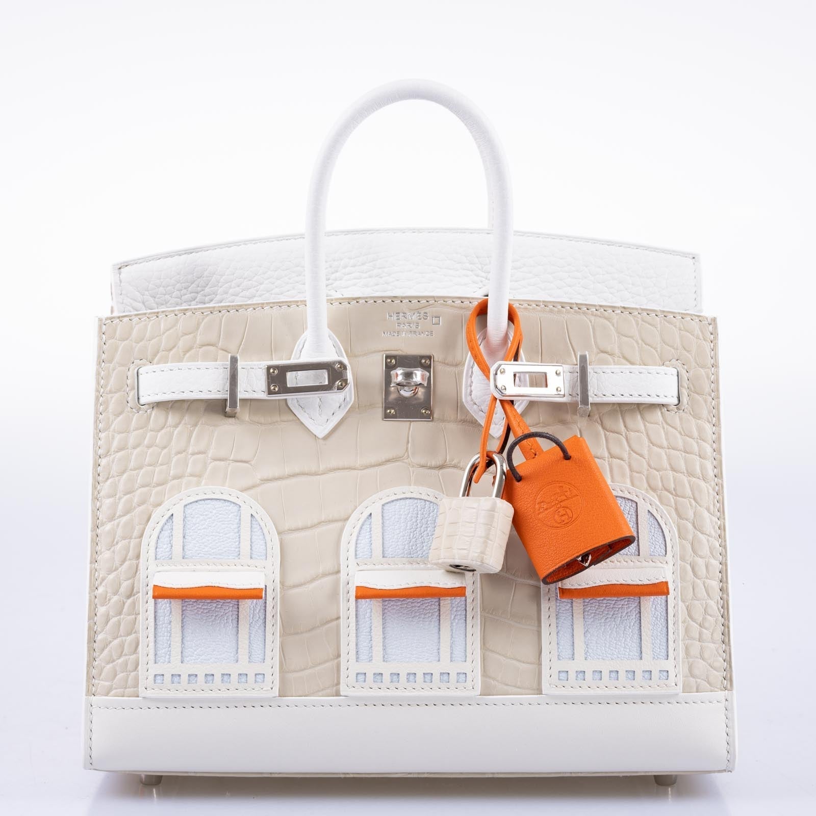 Hermès Birkin 20 Faubourg Sellier Beton Matte Alligator, White Togo, Swift, Sombrero with Craie Swift and Orange H Swift, Blue Brume Chévre with Palladium Hardware