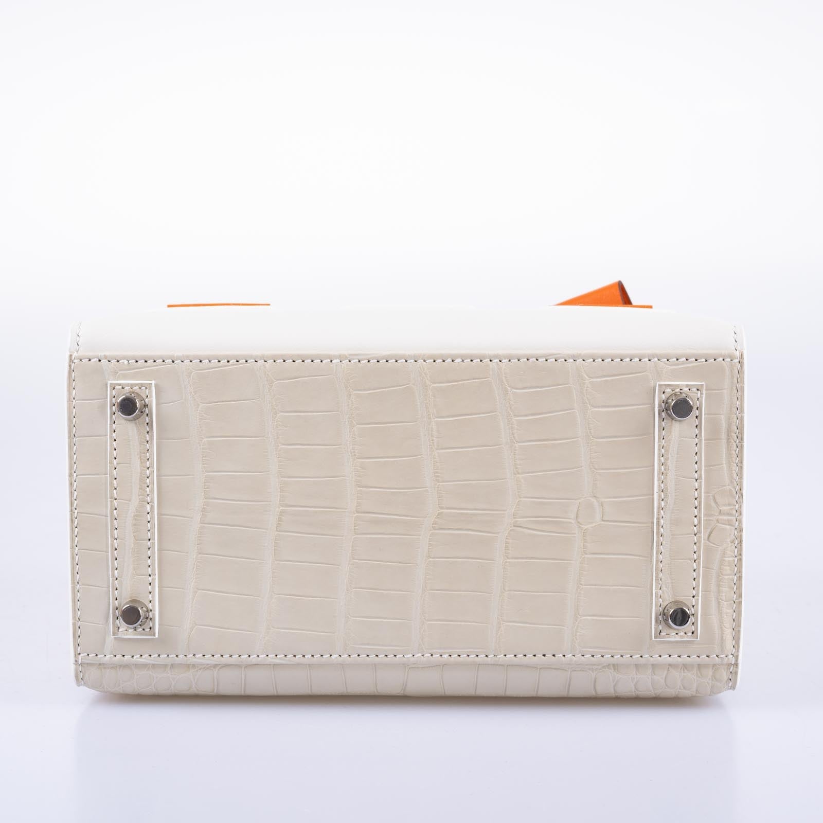 Hermès Birkin 20 Sellier Faubourg Snow Béton Matte Alligator White Togo Blue Brume Chèvre Orange H Swift Palladium Hardware