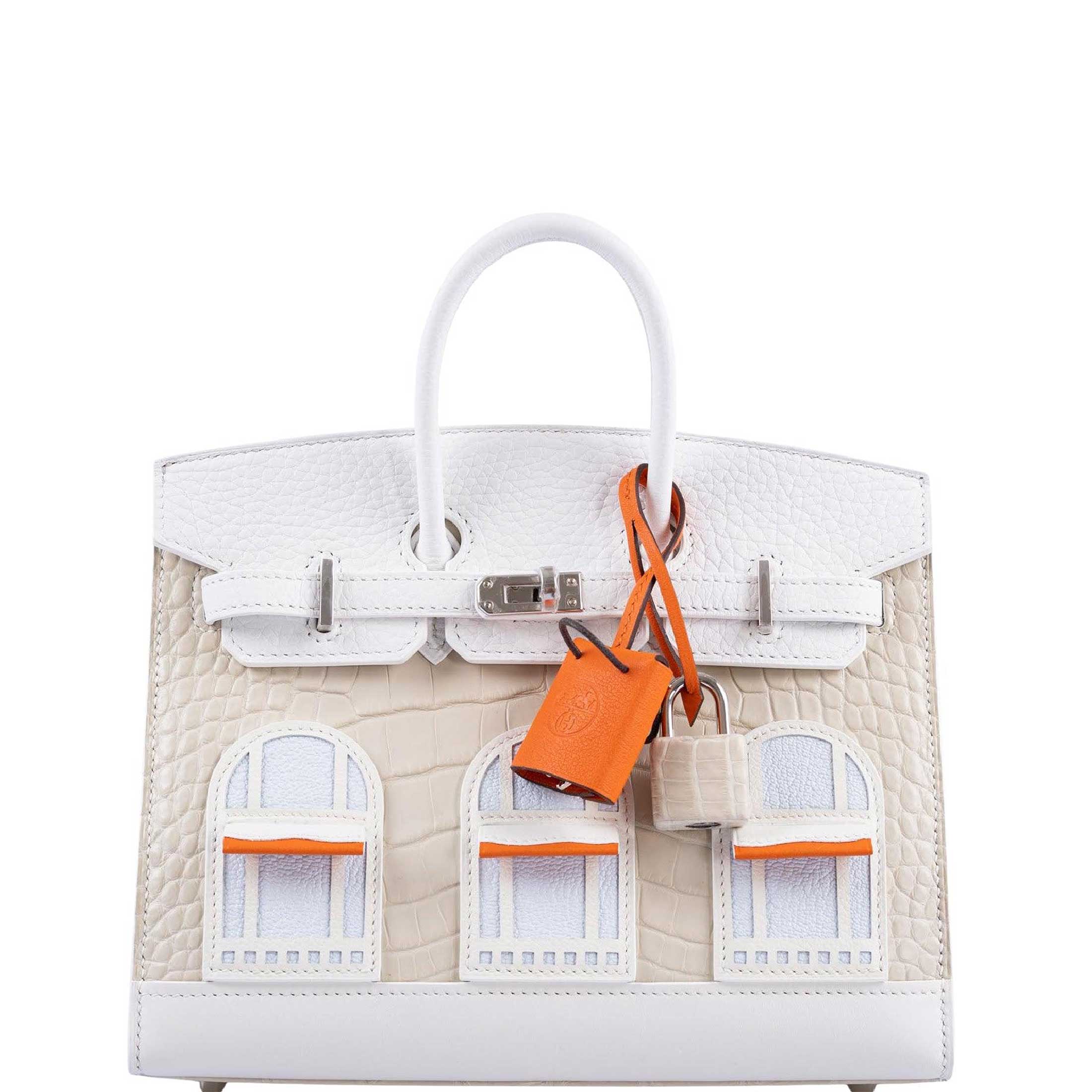 Hermès Birkin 20 Faubourg Sellier Beton Matte Alligator, White Togo, Swift, Sombrero with Craie Swift and Orange H Swift, Blue Brume Chévre with Palladium Hardware