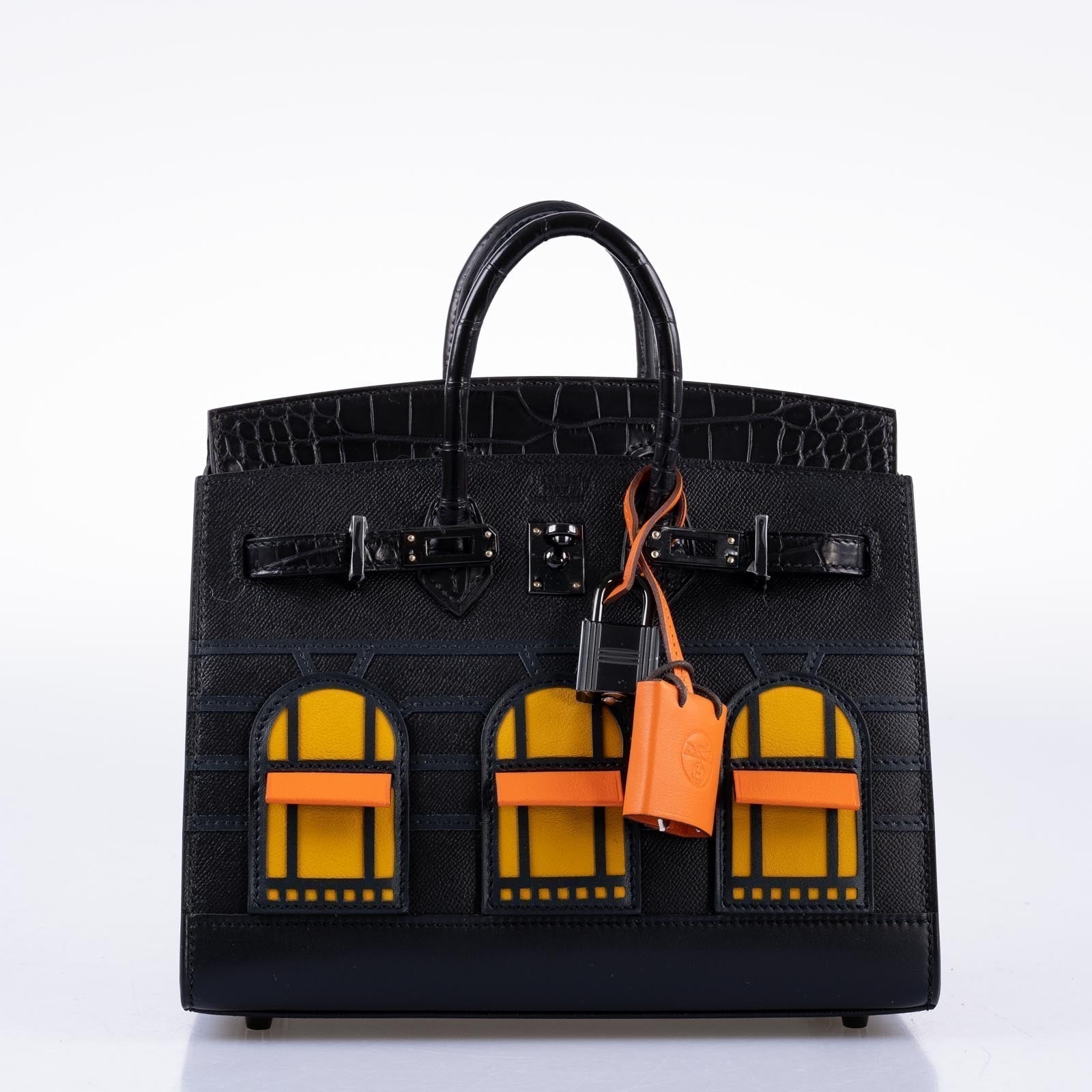 Hermès Birkin 20 Faubourg Sellier Black Matte Alligator, Black Madame, Swift, Sombrero, Orange H Swift Jaune Swift Black Matte Hardware