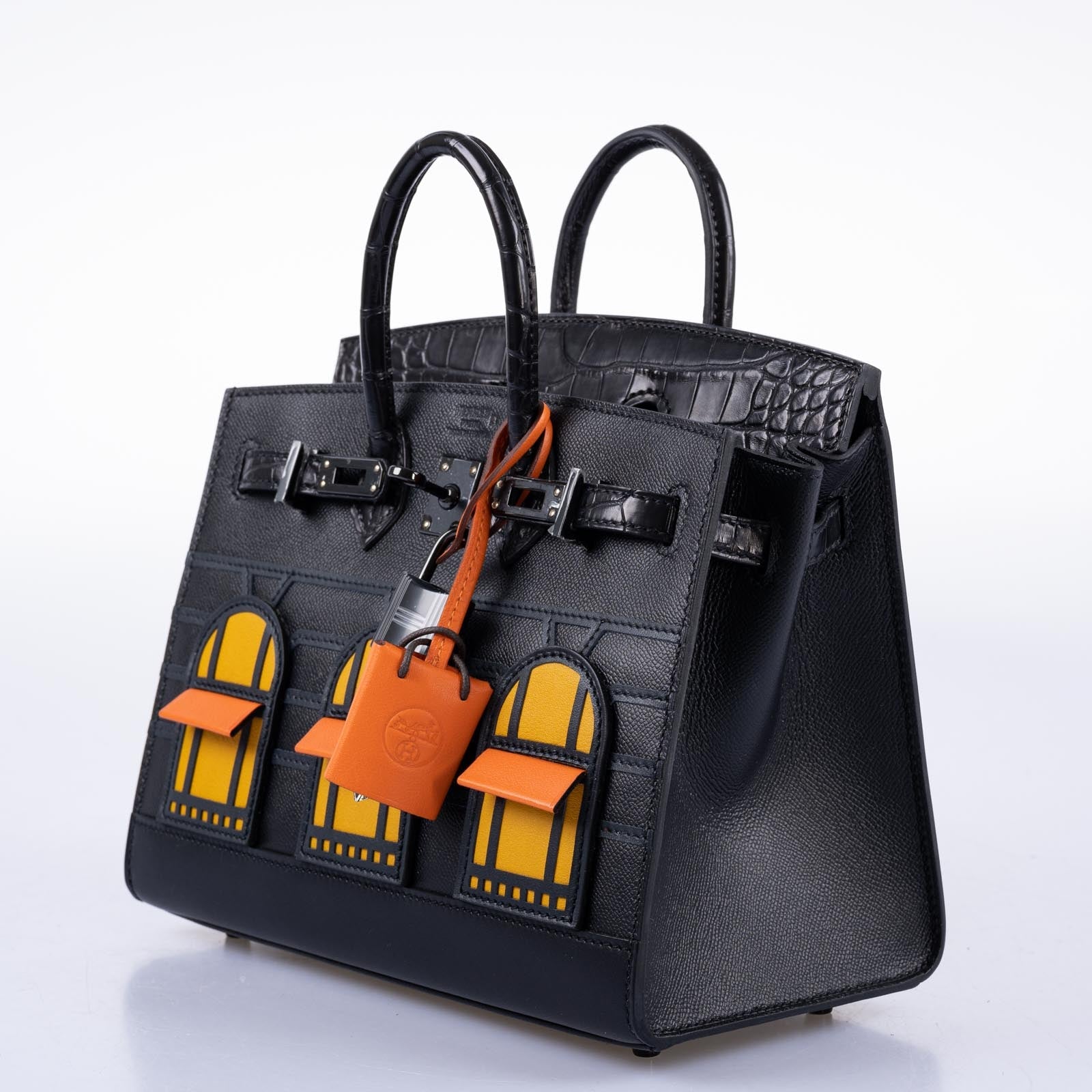 Hermès Birkin 20 Faubourg Sellier Black Matte Alligator, Black Madame, Swift, Sombrero, Orange H Swift Jaune Swift Black Matte Hardware