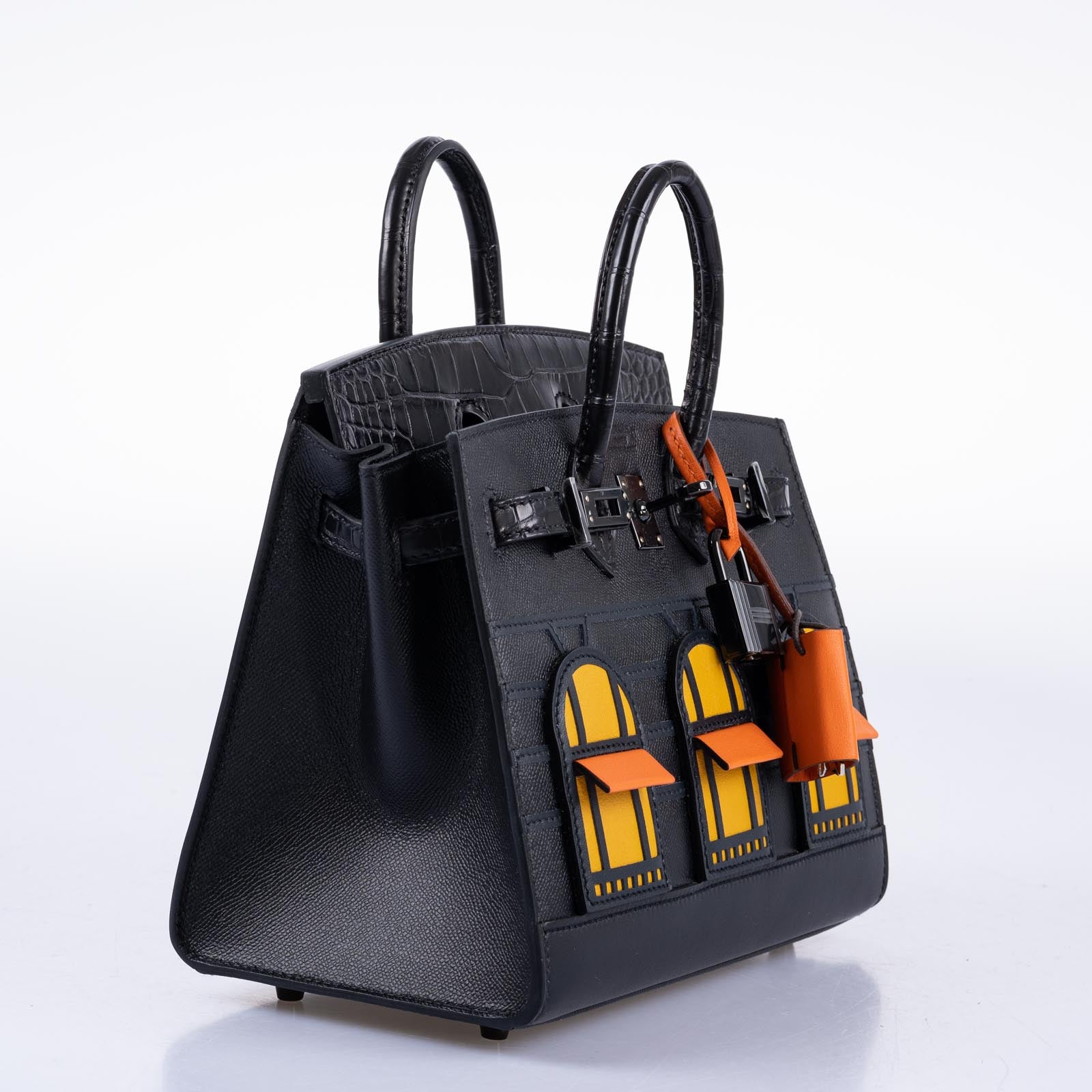 Hermès Birkin 20 Faubourg Sellier Black Matte Alligator, Black Madame, Swift, Sombrero, Orange H Swift Jaune Swift Black Matte Hardware