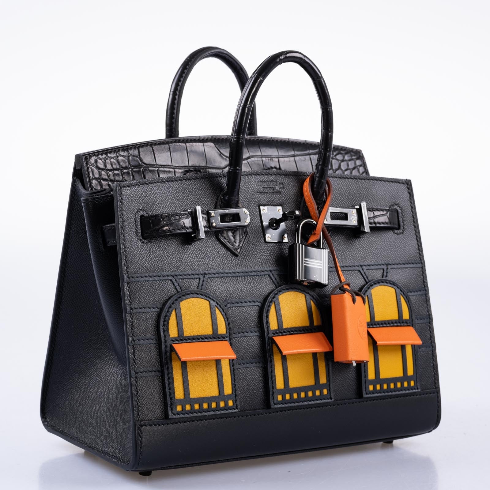 Hermès Birkin 20 Faubourg Sellier Black Matte Alligator, Black Madame, Swift, Sombrero, Orange H Swift Jaune Swift Black Matte Hardware