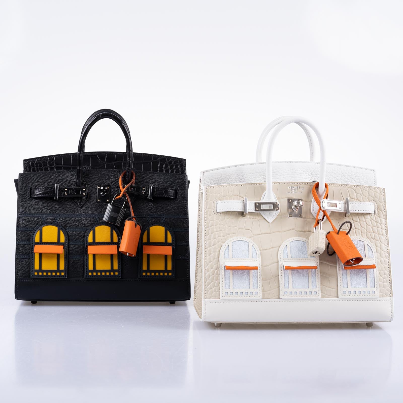 Hermès Birkin 20 Faubourg Sellier Black Matte Alligator, Black Madame, Swift, Sombrero, Orange H Swift Jaune Swift Black Matte Hardware