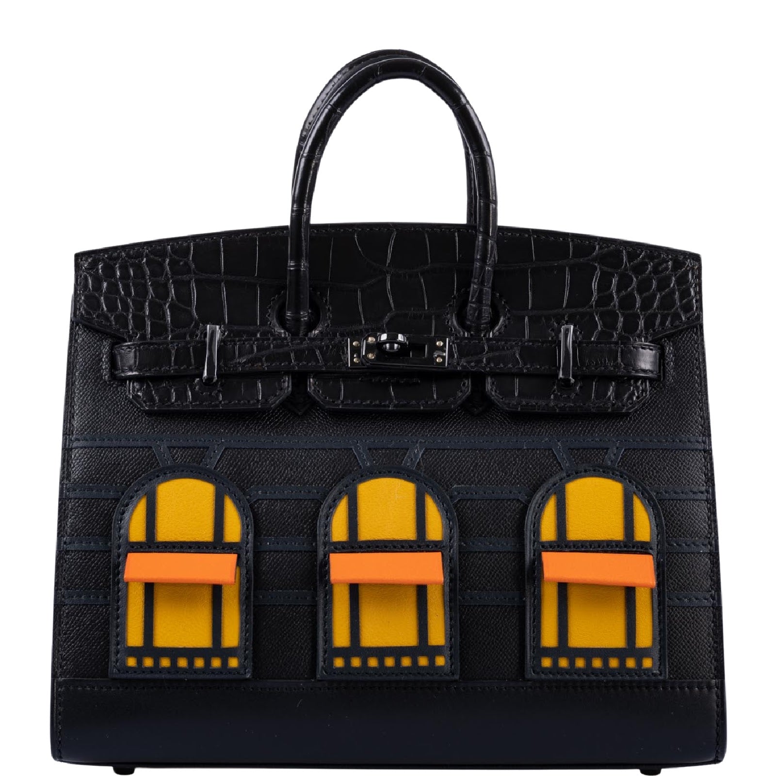 Hermès Birkin 20 Faubourg Sellier Black Matte Alligator, Black Madame, Swift, Sombrero, Orange H Swift Jaune Swift Black Matte Hardware