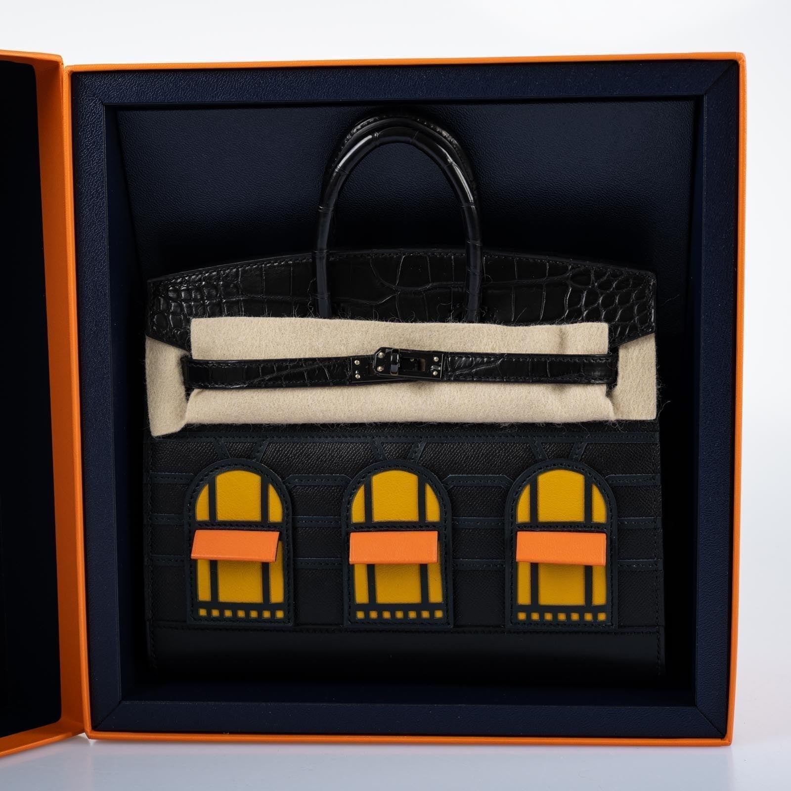 Hermès Birkin 20 Faubourg Sellier Black Matte Alligator, Black Madame, Swift, Sombrero, Orange H Swift Jaune Swift Black Matte Hardware