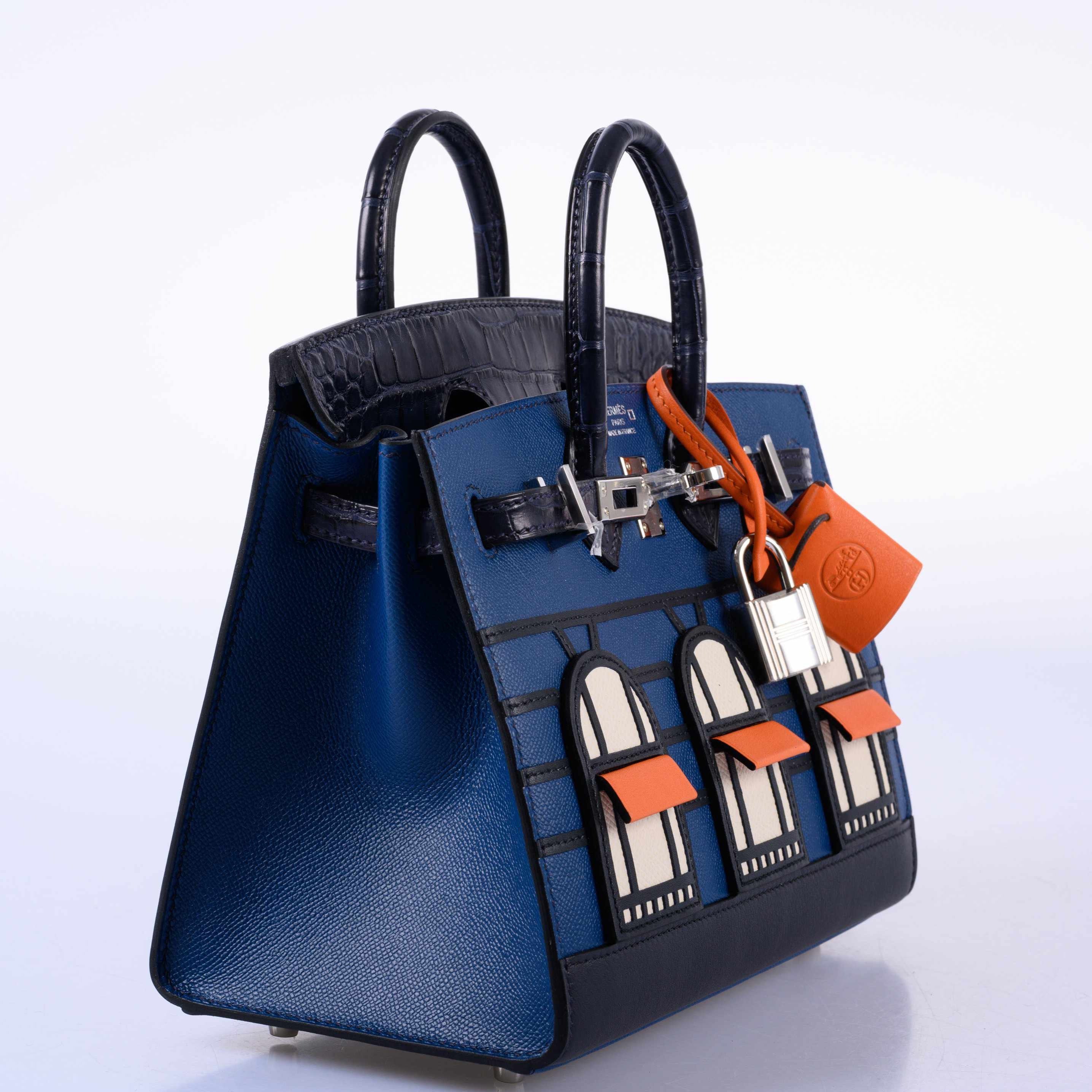 Hermès Birkin 20 Sellier Faubourg Blue Madame, Crocodile, Epsom, Sombrero & Swift Palladium Hardware