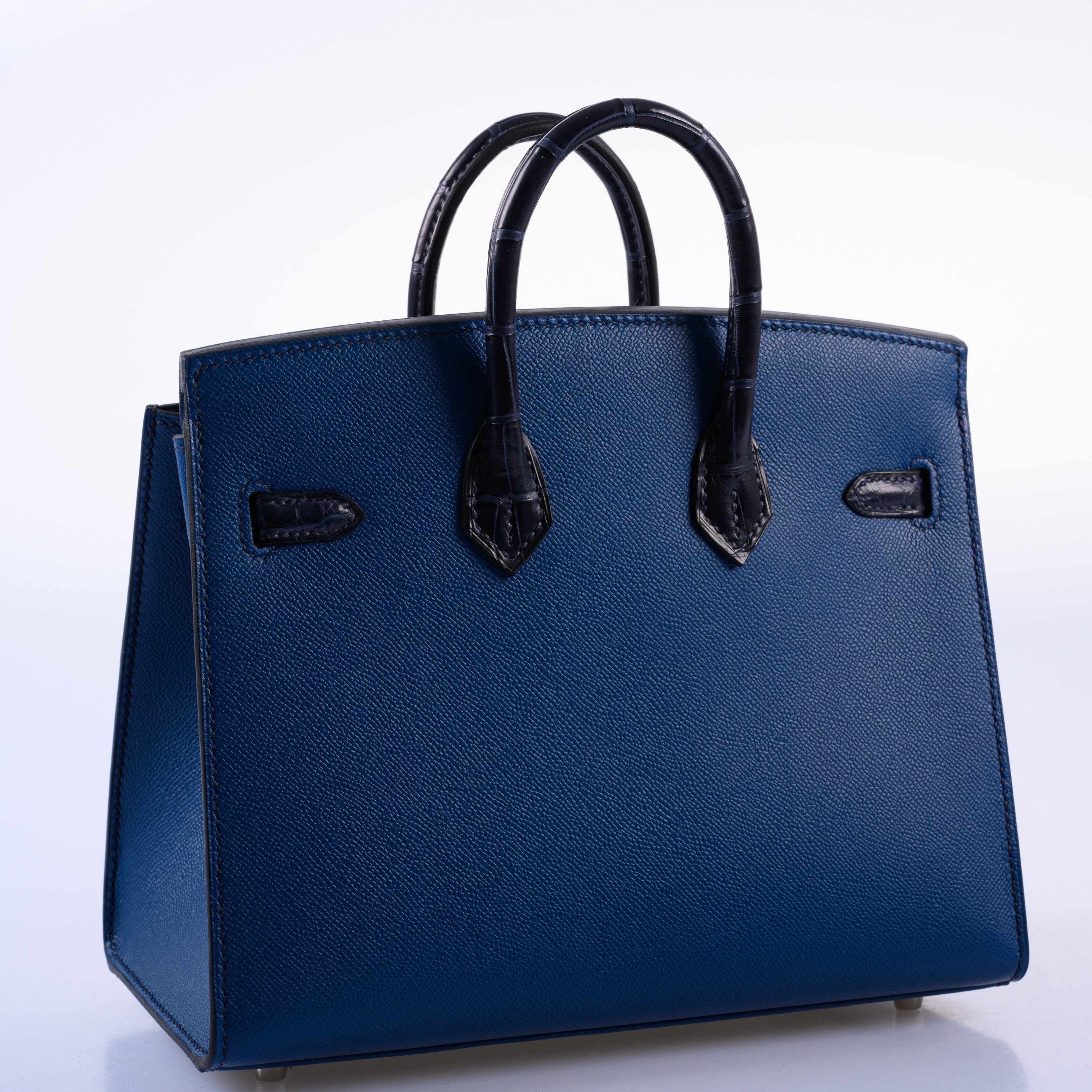 Hermès Birkin 20 Sellier Faubourg Blue Madame, Crocodile, Epsom, Sombrero & Swift Palladium Hardware