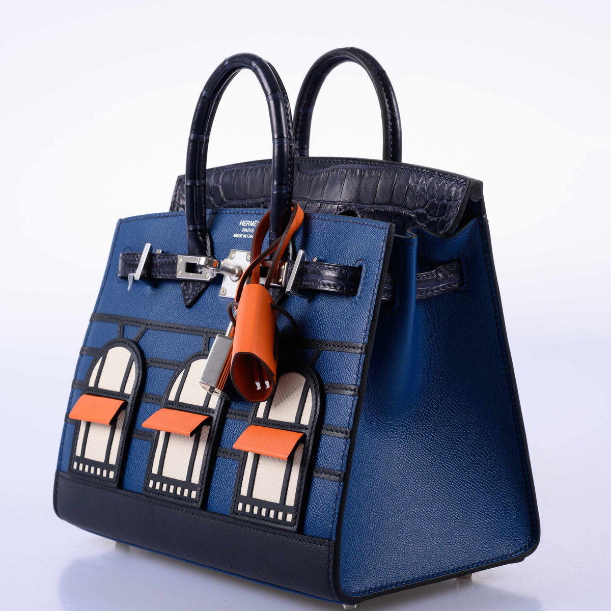 Hermès Birkin 20 Sellier Faubourg Night Deep Blue Madame Matte Alligator Palladium Hardware, angled view from the left