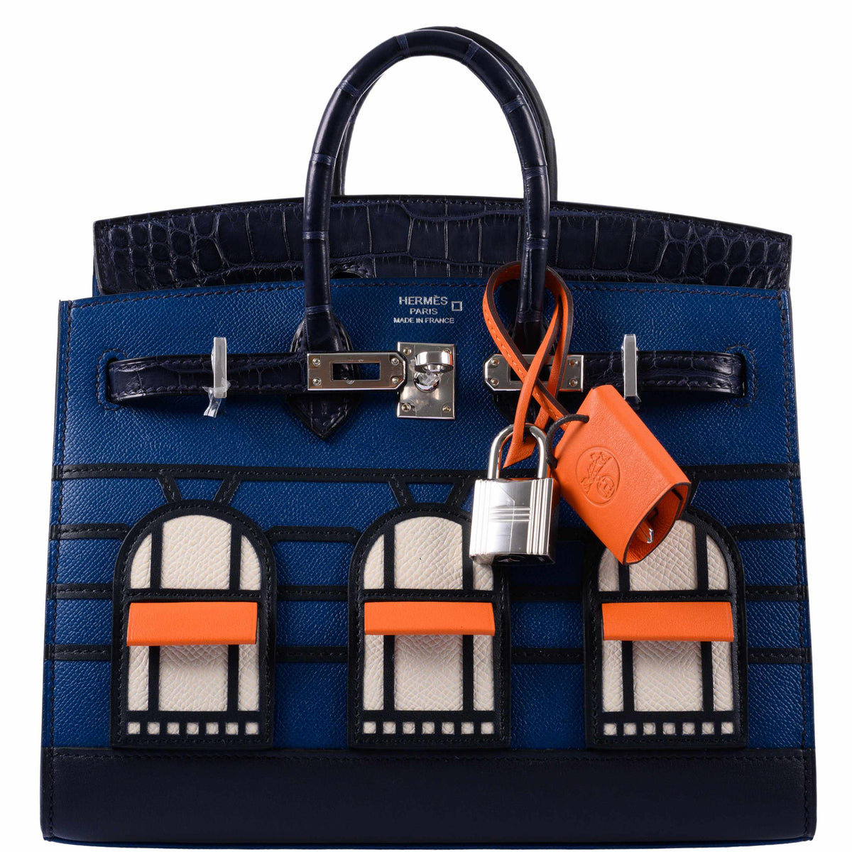 Hermès Birkin 20 Sellier Faubourg Night Deep Blue Madame Matte Alligator Palladium Hardware, front view, close