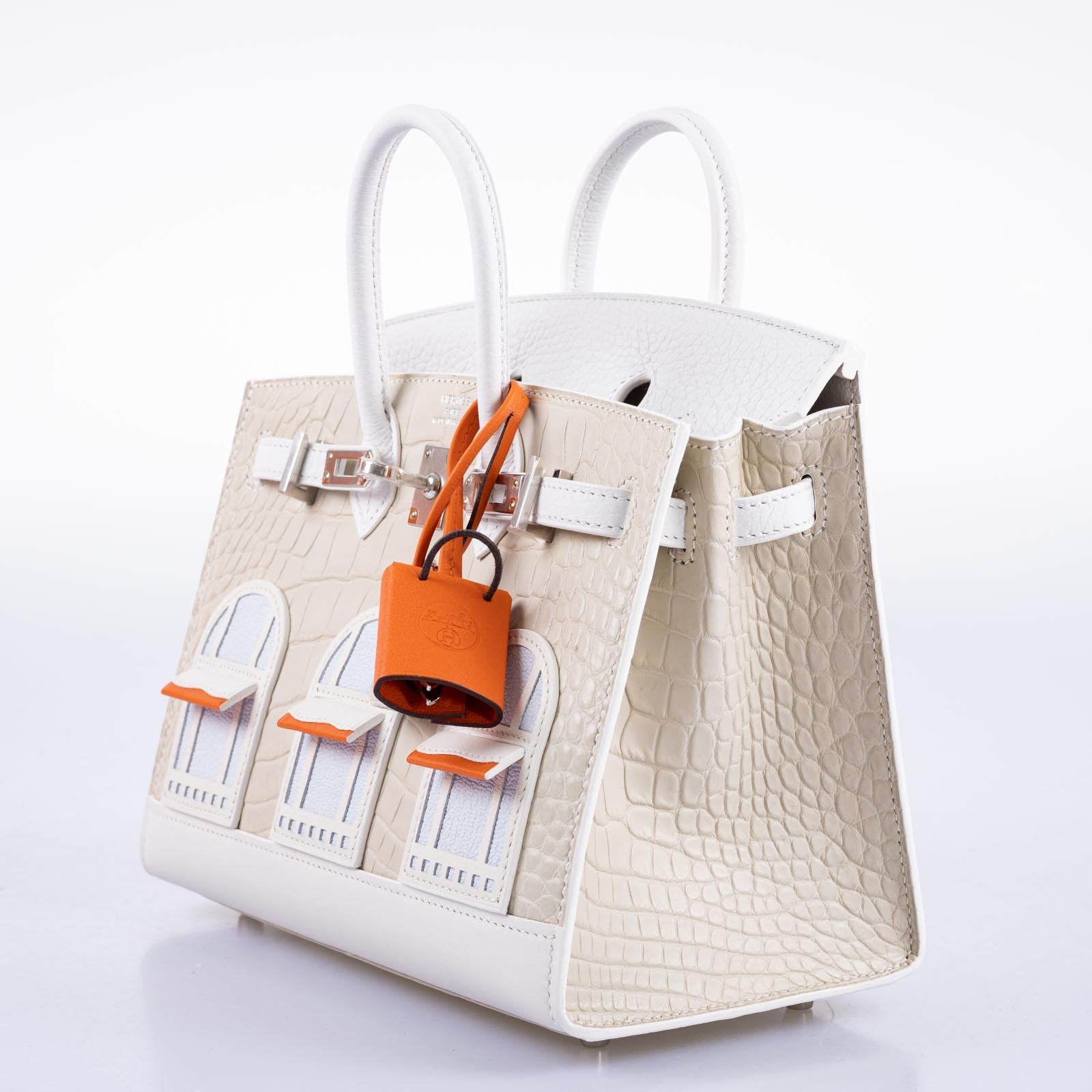 Hermès Birkin 20 Sellier Faubourg Snow Béton Matte Alligator White Togo Blue Brume Chèvre Orange H Swift Palladium Hardware